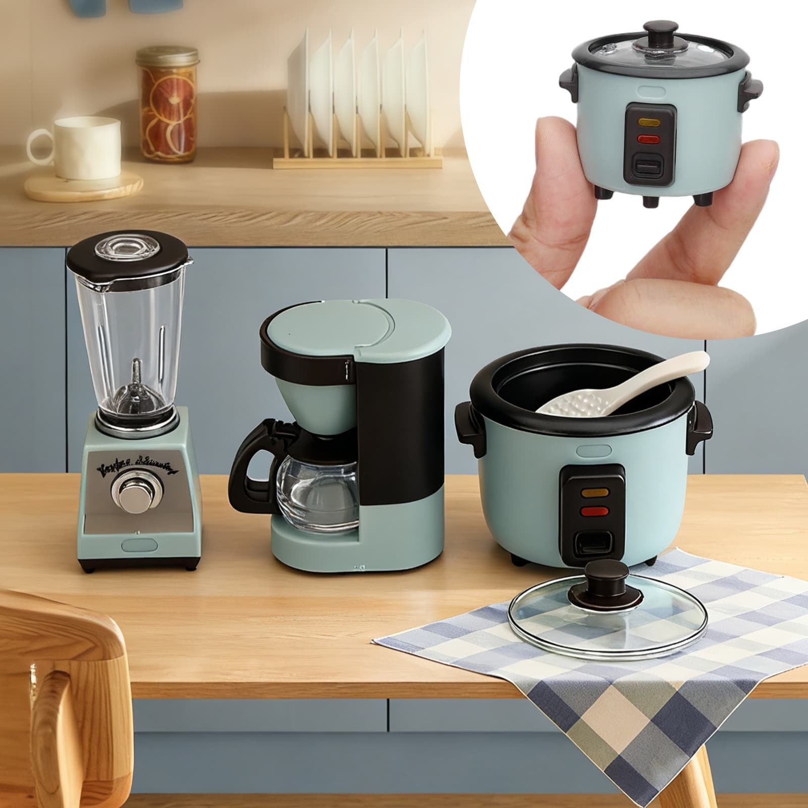 TEMU 3pcs Funny Mini Kitchen Scene Decor, 1:12 Scale Rice Cooker, Juicer & Coffee Maker Model, Decorative Doll House Playset, Appliance Set, Gift