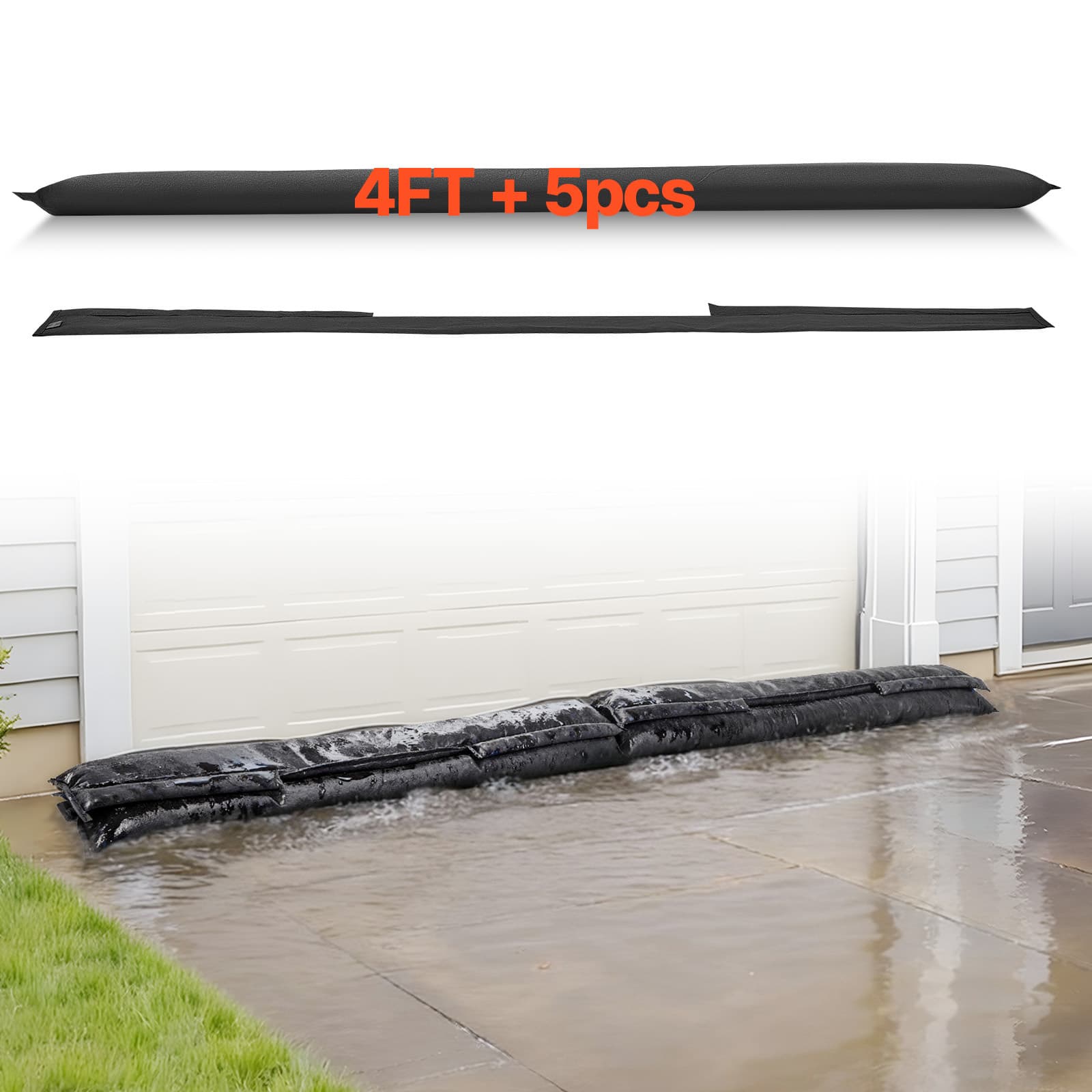 TEMU Vevor Flood Barrier, 4 Pack, 5 X 0.7 Ft Flood Bags Activated By Water, Reusable Water Absorbent Barrier, Sandless Sandbags Blockage, Flooding Prevention Bags For Home, Doorway, Basement, Garage