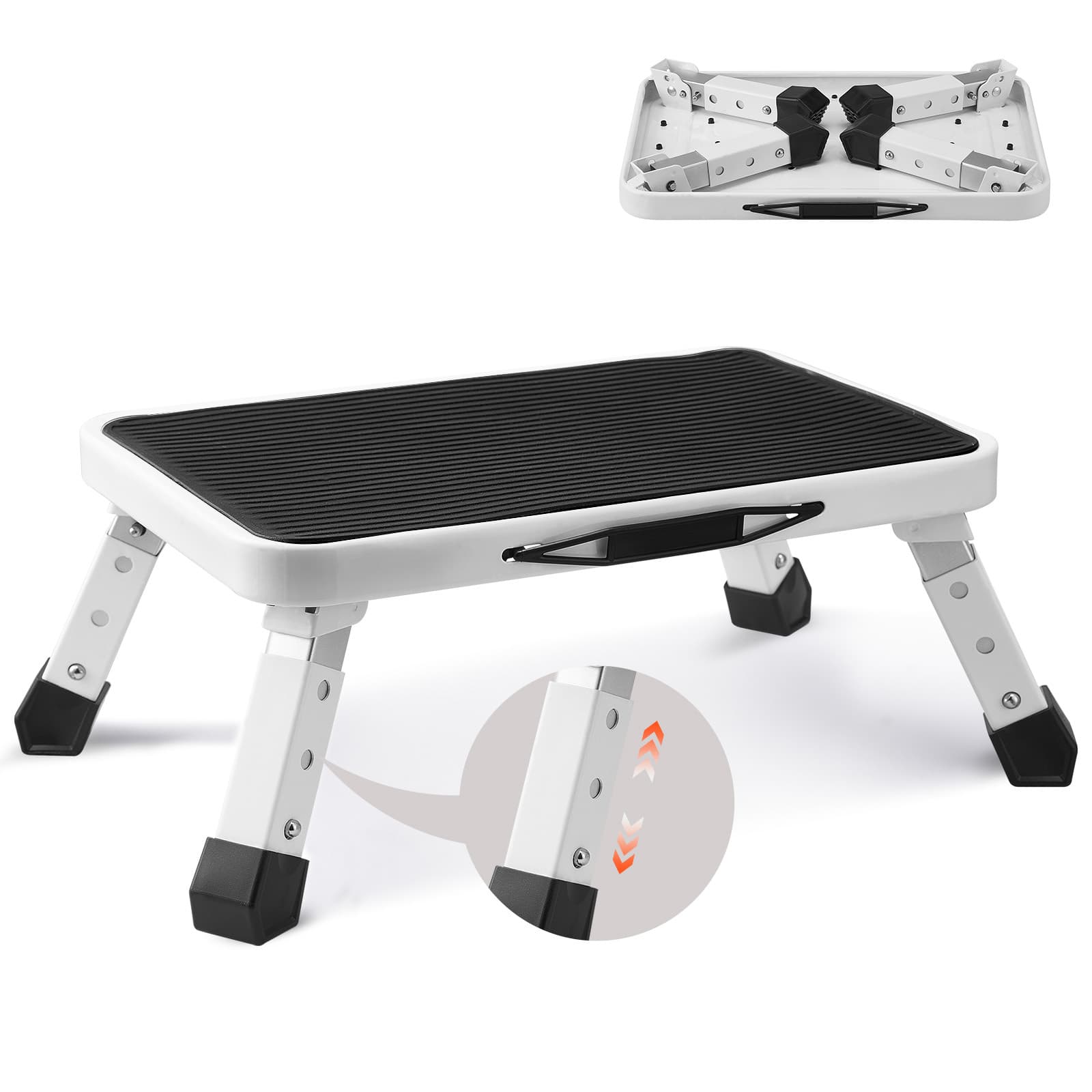 TEMU Vevor Step Stool / 330lbs Capacity, Folding Steel Step Ladder 3 Adjustable Height, Portable Toddler For Adults, Non-slip Sturdy Step Ladders For Office, Rvs, Pets, Bathrooms,bedrooms