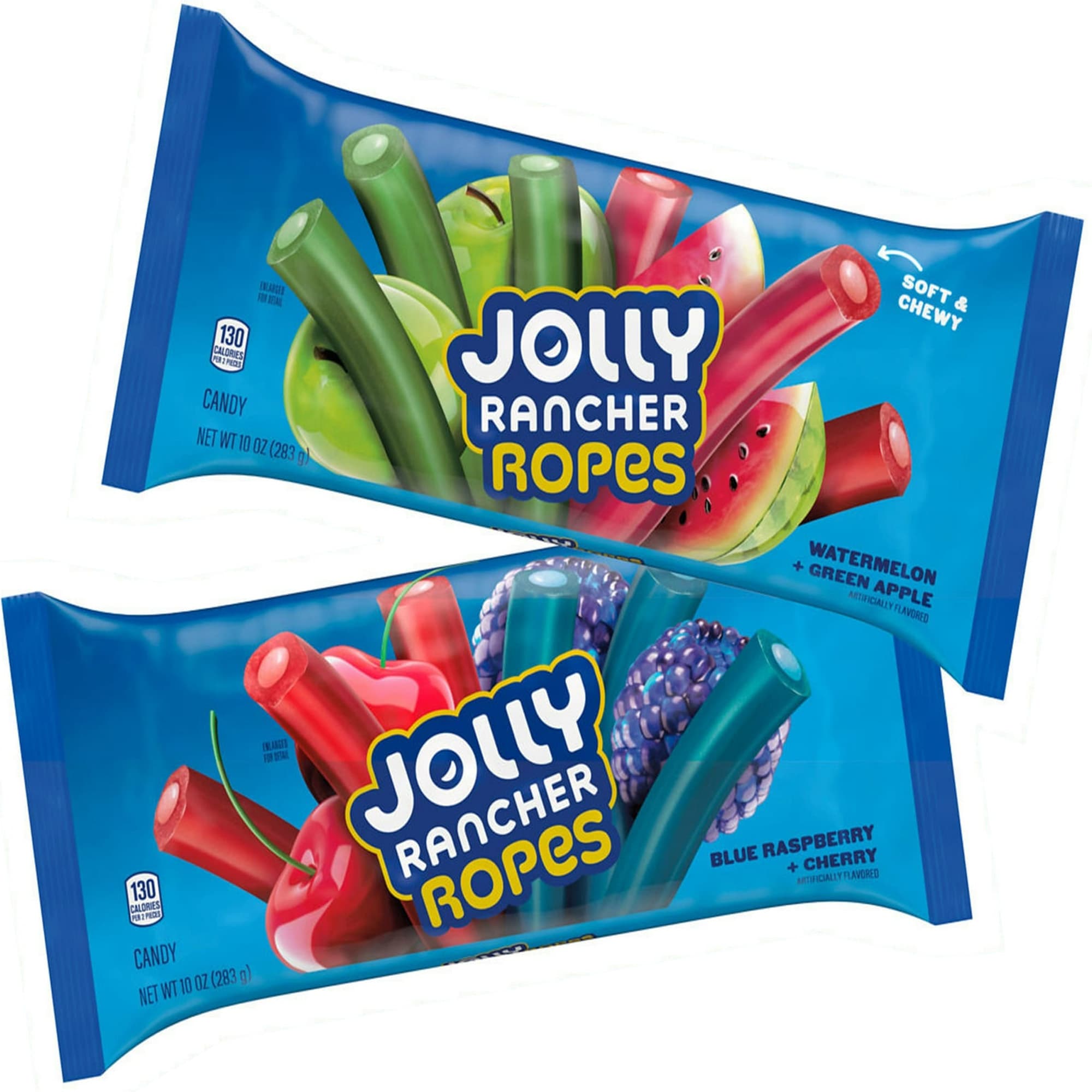 TEMU Jolly Rancher Soft & Chewy Candy Ropes Variety Pack - Fruity Flavor Mix Of Watermelon, Green , Blue Raspberry & Cherry 2 Pack 10 Oz Each - Sweet & Tangy Licorice-style Candy