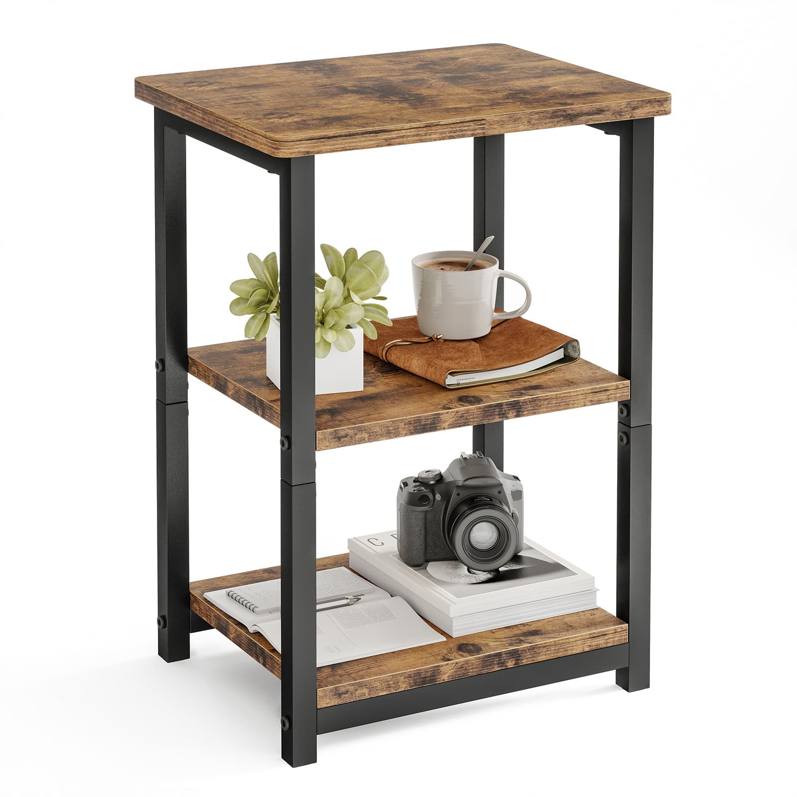 TEMU Tomnk Side -tier Small End Table, Sofa Table Nightstand For Living Room, Bedroom, Office, Rustic Brown