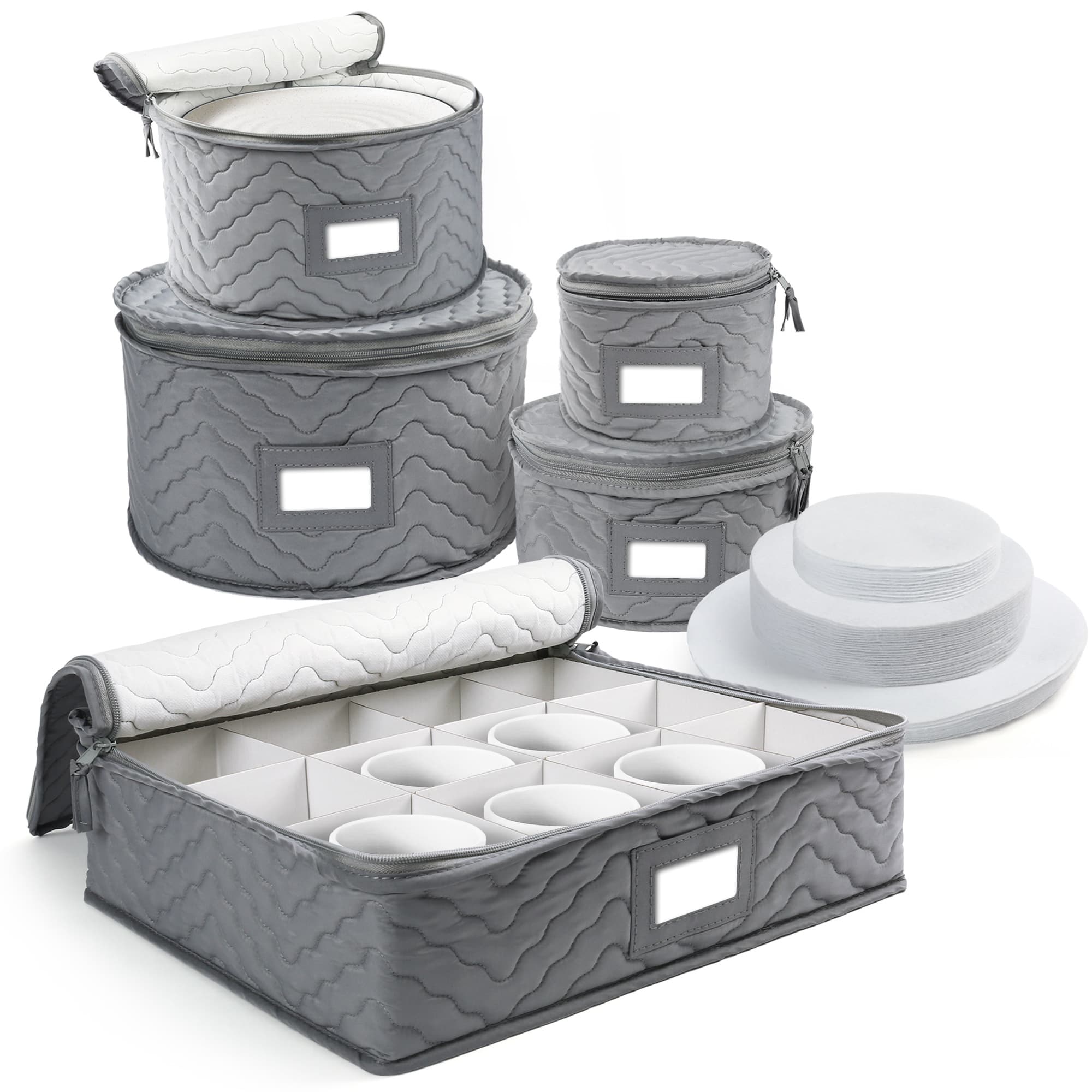 TEMU China Storage Containers, 5-piece Set Storage Box, Stores , Stemware, Dinnerware, Dish, With 48pcs Felt Protectors