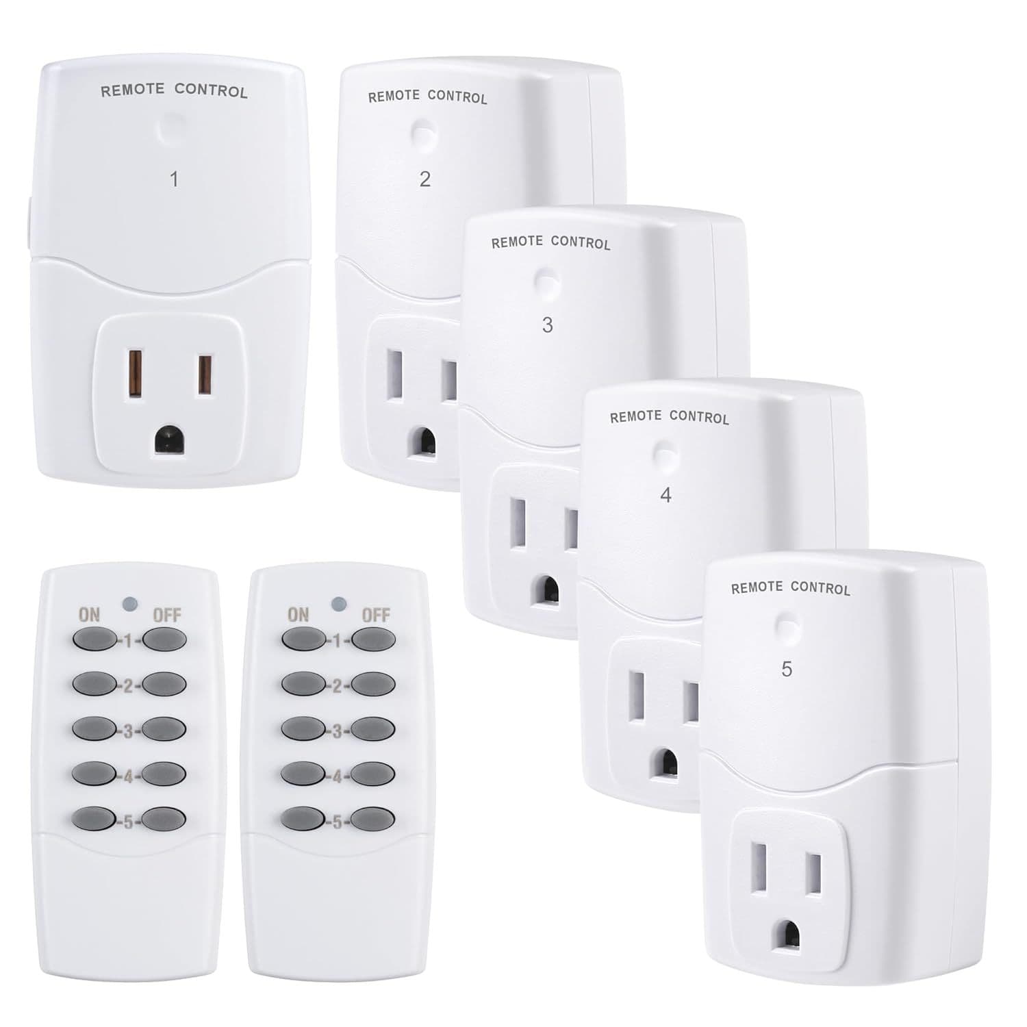 TEMU Mini Wireless Remote Control Socket Switch - Power Plug Remote Control, Suitable For Household Appliances/remote Control Lights/led Bulbs, White 2 Remote Controls + 5 Socket Set (1250w/10a)