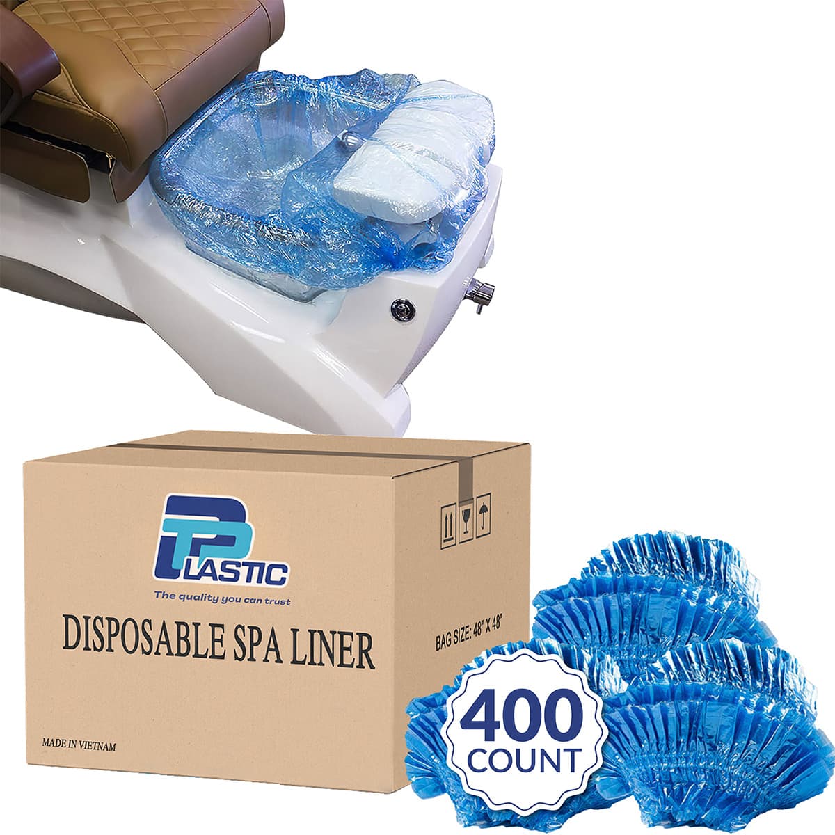 TEMU 400 Count Pedicure Liners Disposable – Xl Pedicure Bowl Liners 48'' X 48'' X 9.5 Mic – Plastic Foot Spa Liners For Chair, Tub, Salon Use