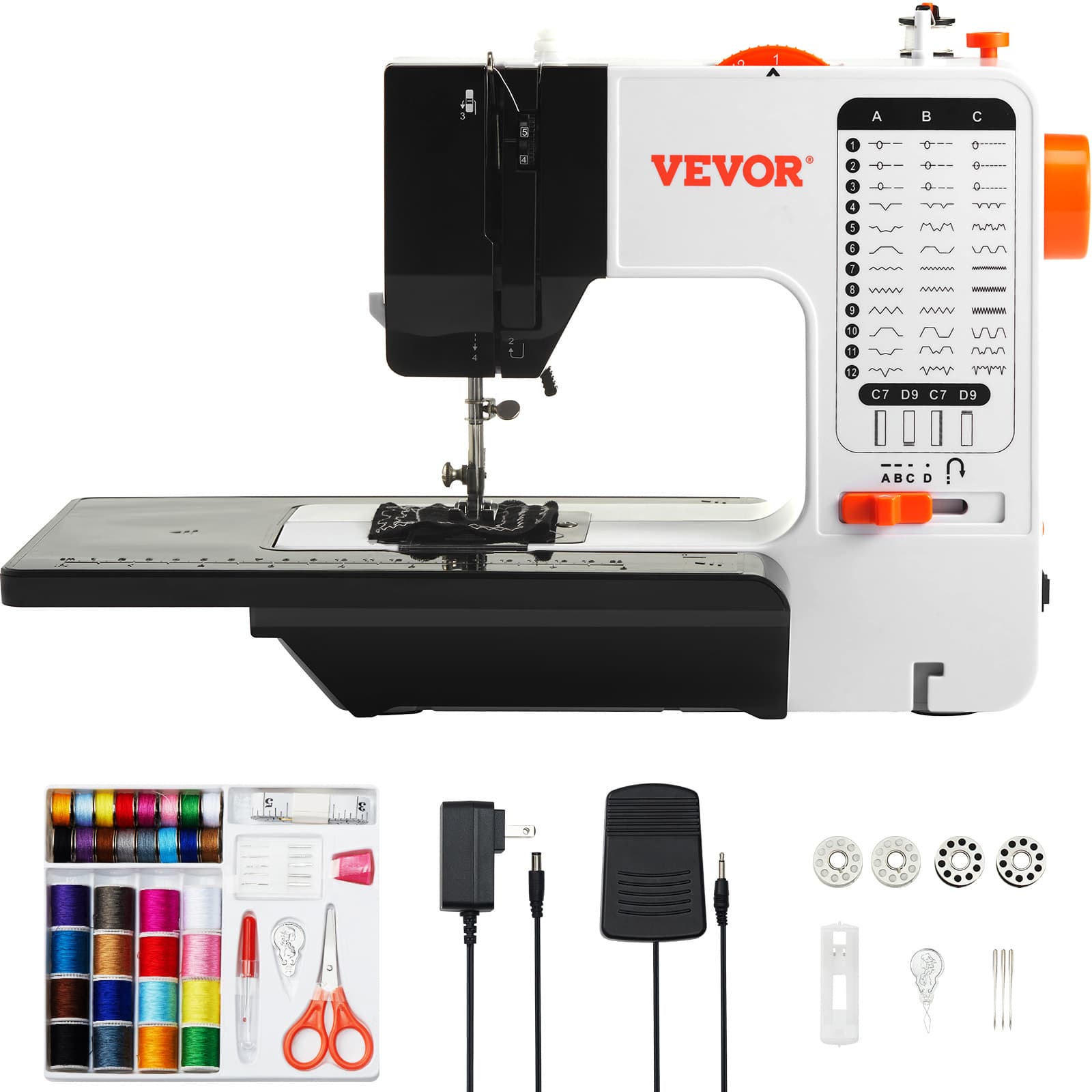 TEMU Vevor Sewing Machine, Portable Sewing Machine For Beginners With 38 Built- & Reverse Sewing, Sewing Machine With Extension Table Foot Pedal, Accessory Kit Family