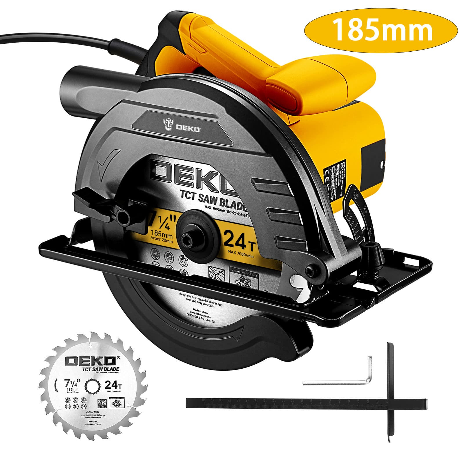 TEMU Deko 7-1/4 Inch Corded Circular Saw | 10amp 1200w | 5500 Rpm | 65mm Cutting Depth | 0-45° | Electric Saw For Woodworking, Construction