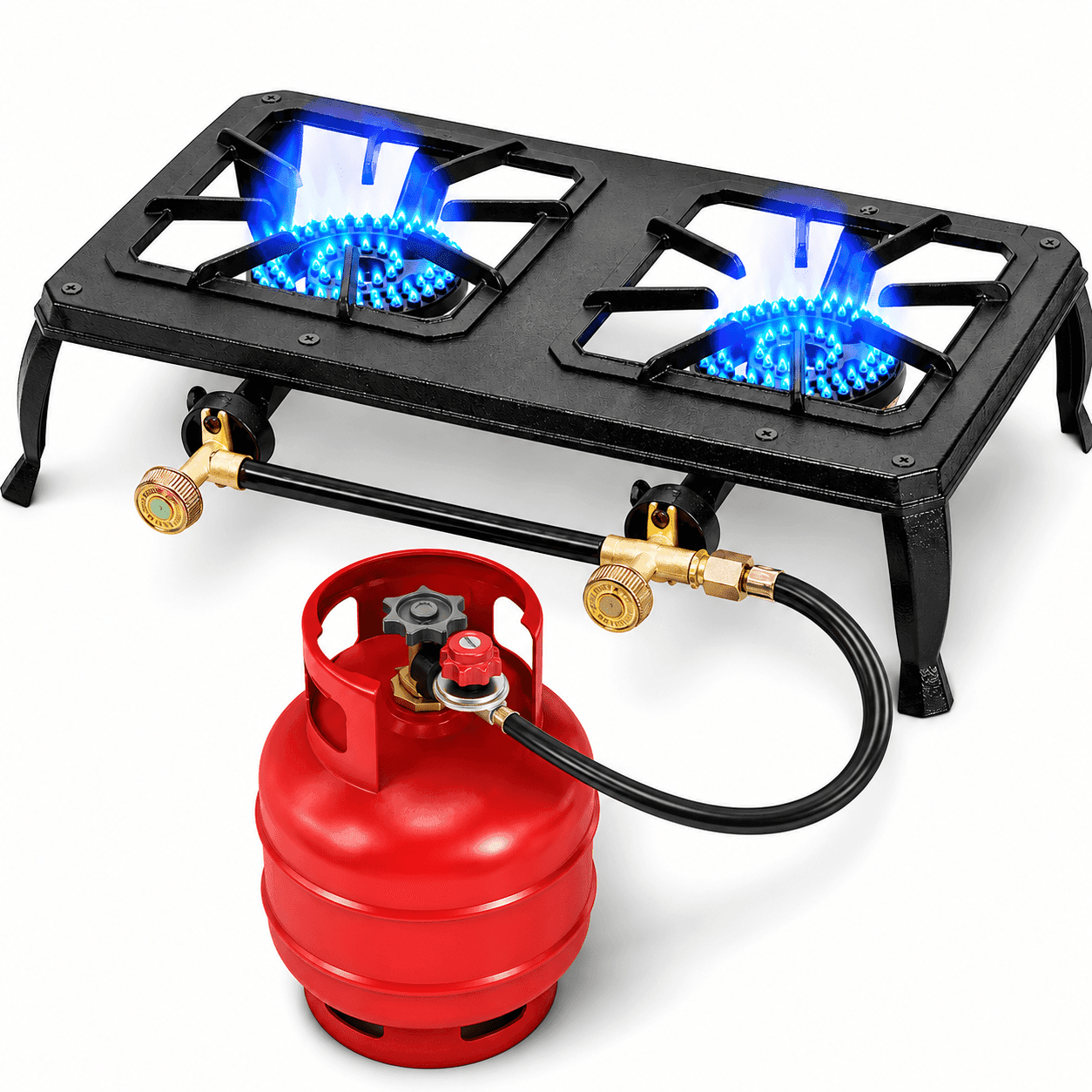 TEMU Vivicreate Double Burner Propane Stove – Portable Outdoor Gas Cooker With Regulator & Hose For Camping Gear, Bbq Grill, Tactical Cooking, Home Brewing & Turkey Fry – Survival Kit Essential