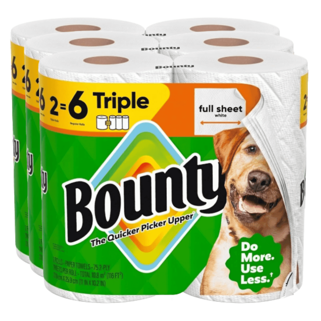 TEMU (pack Of 2 Triple Roll) Bounty Full Sheet Paper Towels, White, 2 Triple Rolls X 6 Regular Rolls