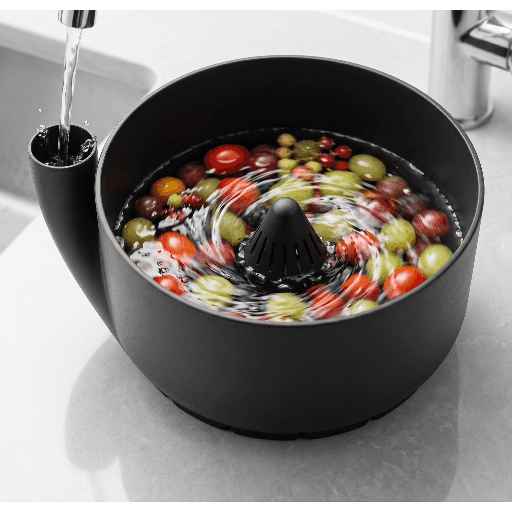 TEMU Automatic Cleaning Drain Basket, Black Plastic Fruit And Vegetable Filter Bowl, Snail-shaped Kitchen Drain Bowl, Food Washing Basin With Drain Hole, Fruit Washing Basket