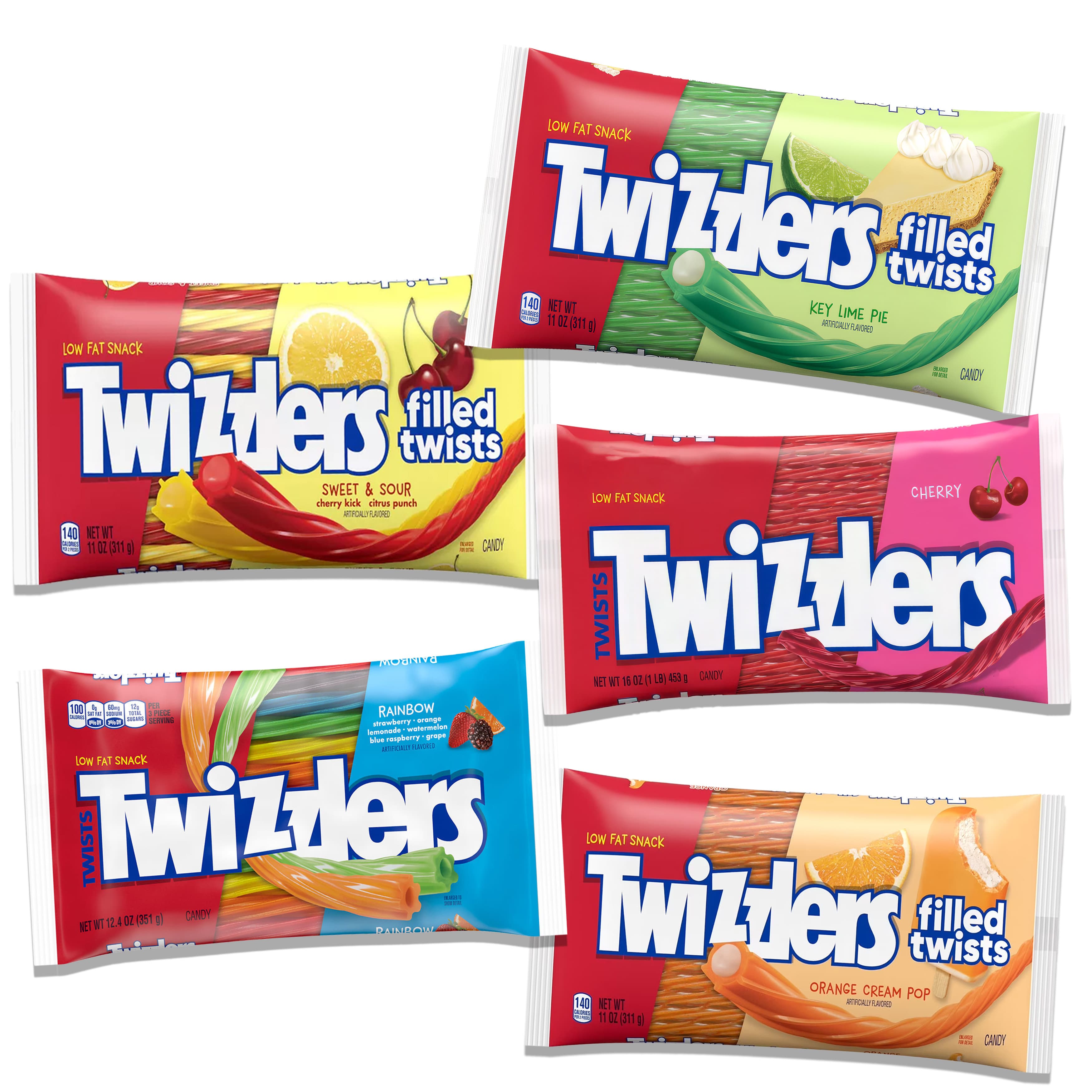 TEMU Twizzlers Candy Variety Pack 5 Pack, Assorted Filled Twists & Rainbow Cherry Chewy Licorice Candy, Soft & Chewy Candy Assortment