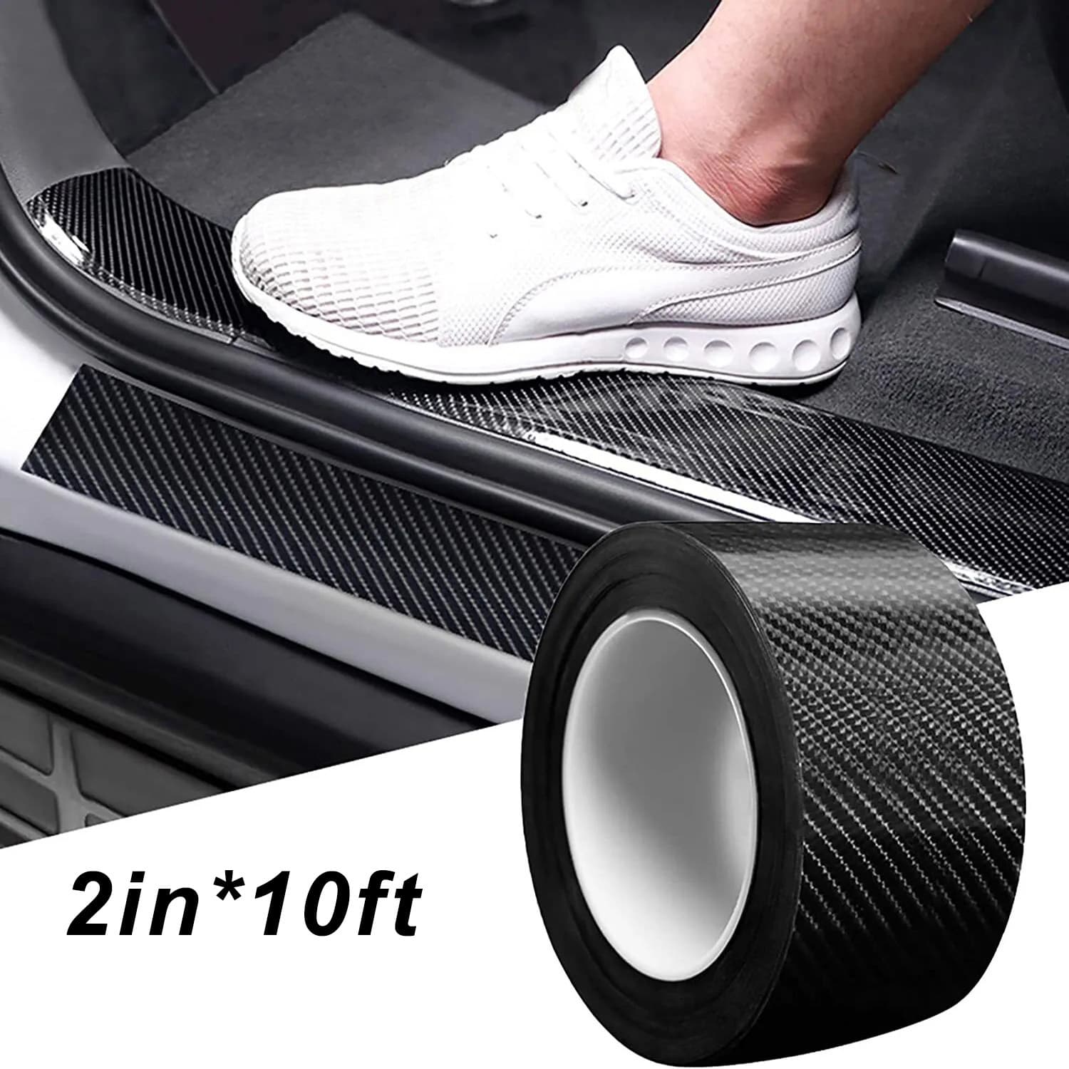 TEMU Lotfancy Carbon Fiber Pvc Car Door Plate Sill Scuff Cover Plate Sticker Protector Anti Scratch Decal Sticker Protectors 10ft X 2in