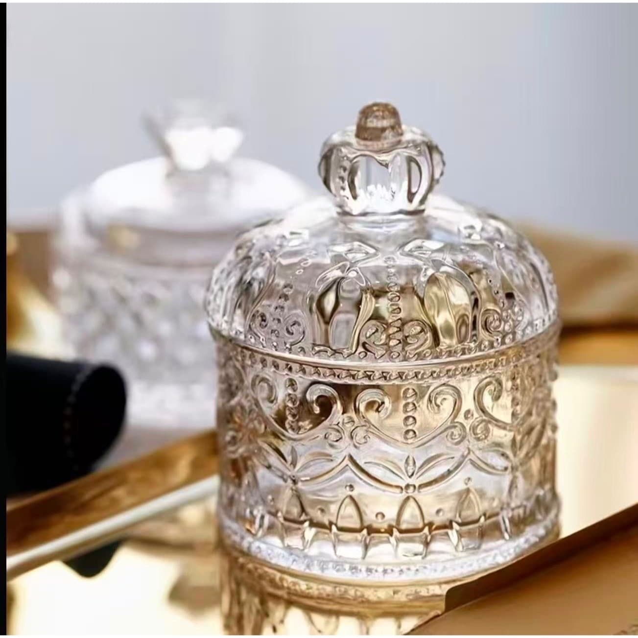 TEMU 1pc Elegant Glass With Flip Cover - Decorative And Storage Container For Jewelry, Souvenir Glass Jars, And Accessories, Complex Design Suitable For Home Or Gift Decoration, Jewelry Box 7cm*8.5cm