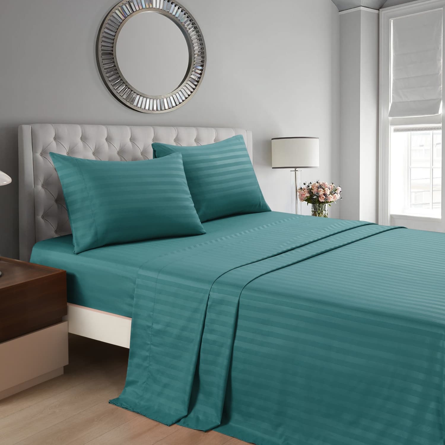 TEMU Luxury 3/4pcs Striped Bed Sheet , Breathable Fade-resistant Sheets For Bedrooms, Guest (1 Flat Sheet, 1 Fitted Sheet, 1/2 Pillowcase - Without Core)