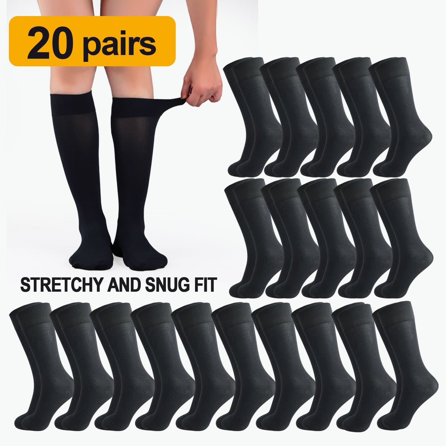 TEMU 【 Socks】 20 Pairs Women's Sheer Compression Socks – Lightweight Breathable Graduated Pressure Stockings For Daily Wear, Travel, Work, Long Standing & Sitting
