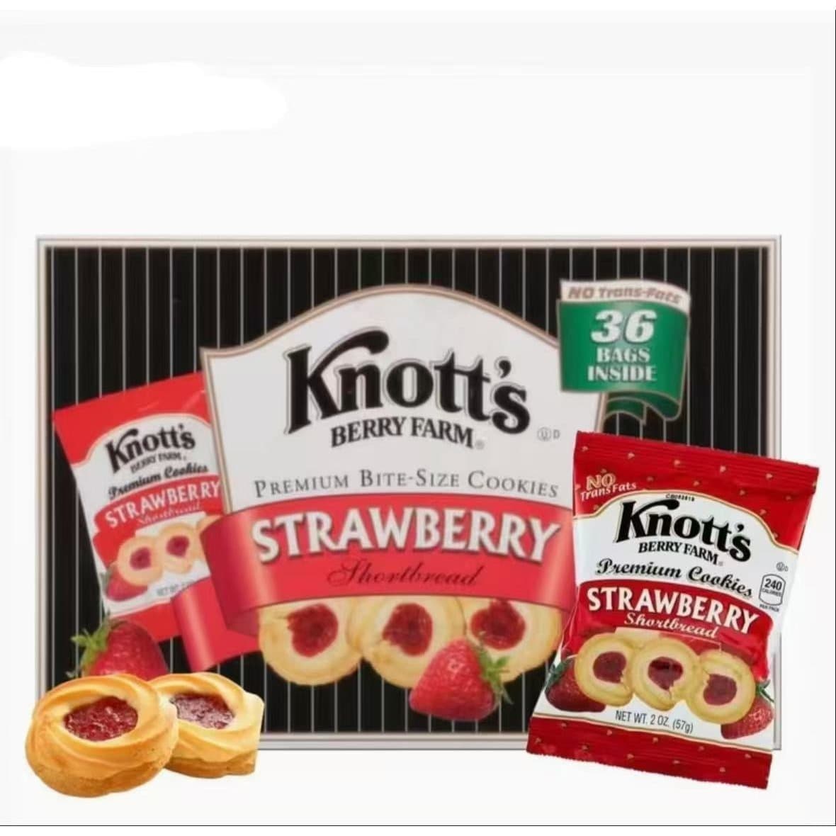 TEMU 18 Pack Knott's Berry Farm Strawberry Flavor Shortbread Mini Cookie, Individual Package, Party, School, Office, Potluck