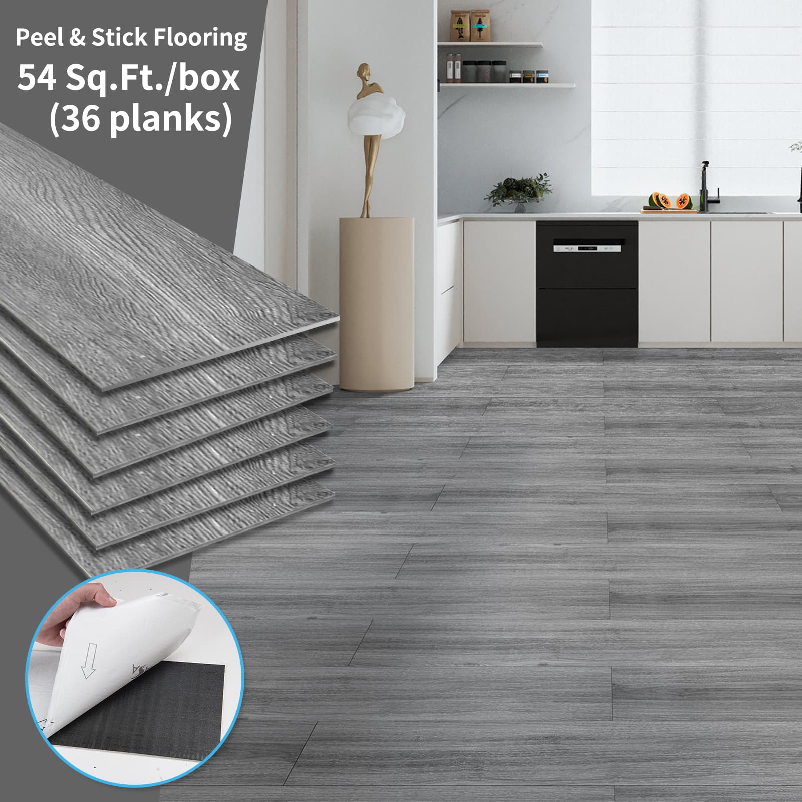 TEMU 36-sheet 54 , Peel And Stick Floor Tiles Deep Gray Vinyl Planks, Rigid Surface Self-adhesive Flooring For Easy Diy Room Decor