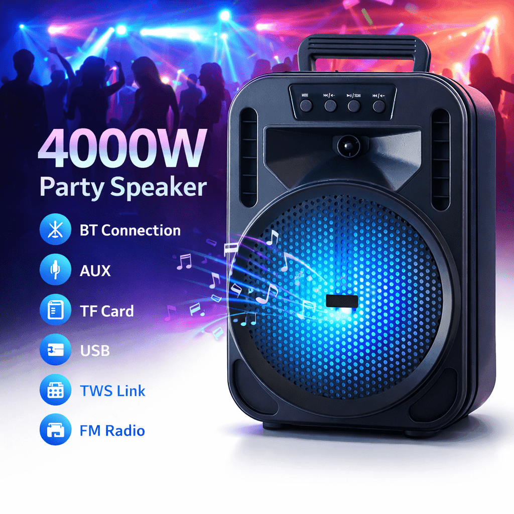 TEMU 4000w Portable Bluetooth Speaker, 6.5 Inch Wireless Handheld Speaker With Fm Radio, Usb/tf , Aux Input, Tws Pairing, Type-c Charging, Speaker For Home Party, Outdoor Picnic, Camping, Travel