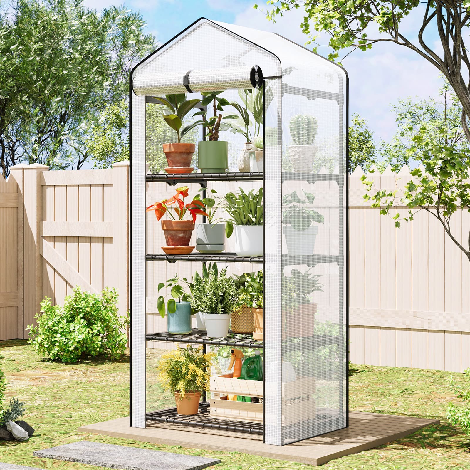 TEMU Whonline 1pc Greenhouse For Outdoors, Mini Portable Flower Garden Plant Kit Outside, Heavy Duty 4 Tiers And Durable Cover, For Halloween And Christmas