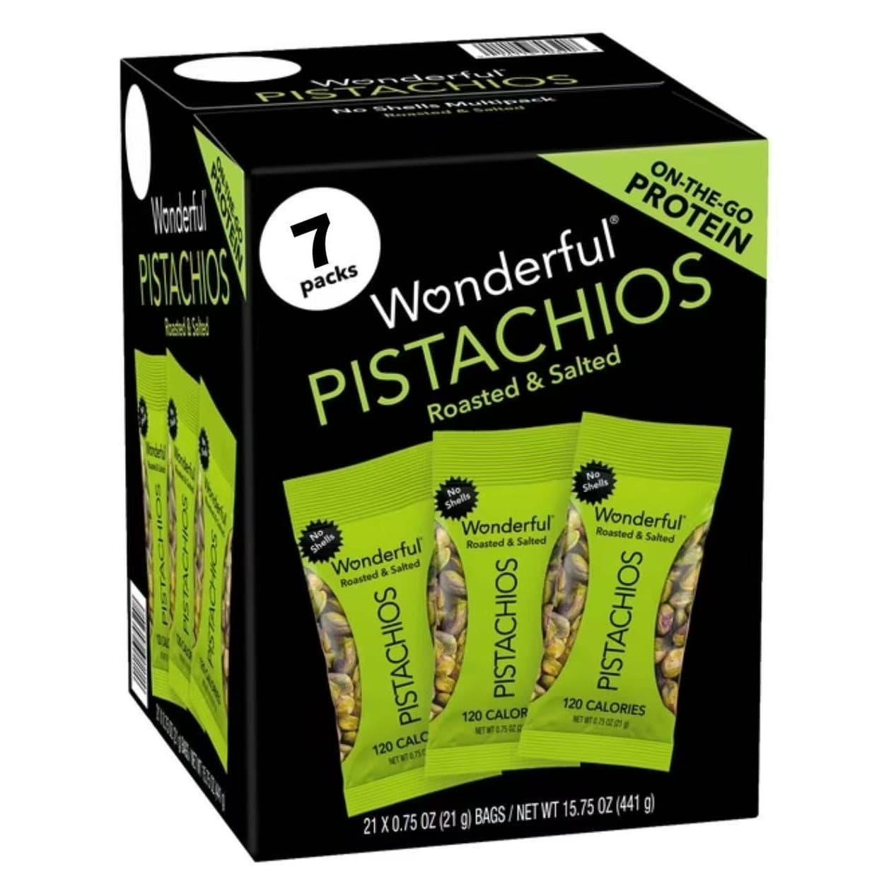 TEMU Wonderful Salted & Roasted Pistachios, No Shells, 0.75 Oz., 7 Pk, Roasted And Salted Pistachios Protein-powered Snack In Convenient Grab-and-go Packs