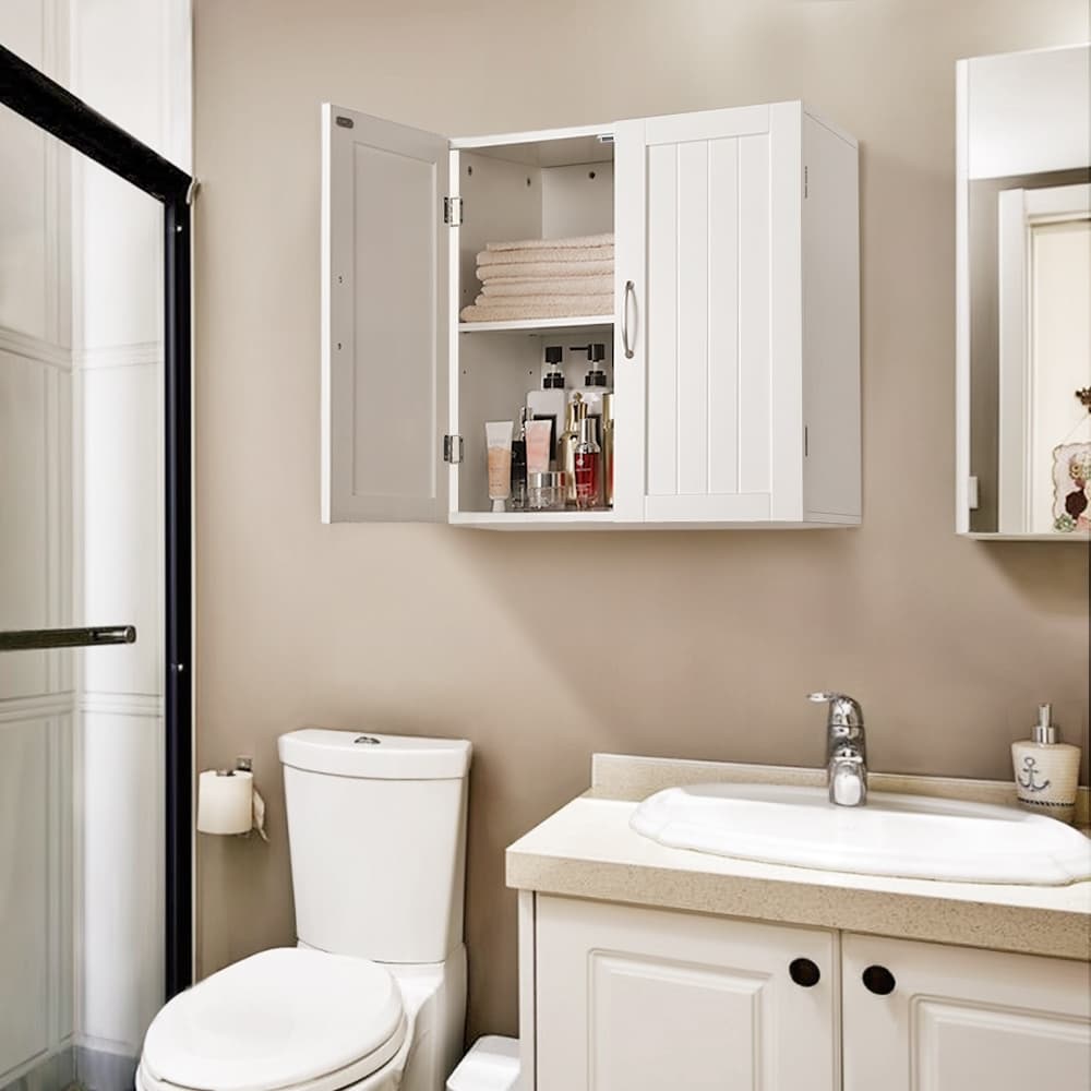 TEMU Wall Cabinet With Adjustable Shelf, Storage Organizer With 2 Doors, Wall Mount Storage Cabinet For Bathroom, Kitchen, Living Room, Laundry Room, Mudroom, Bathroom Furniture, White