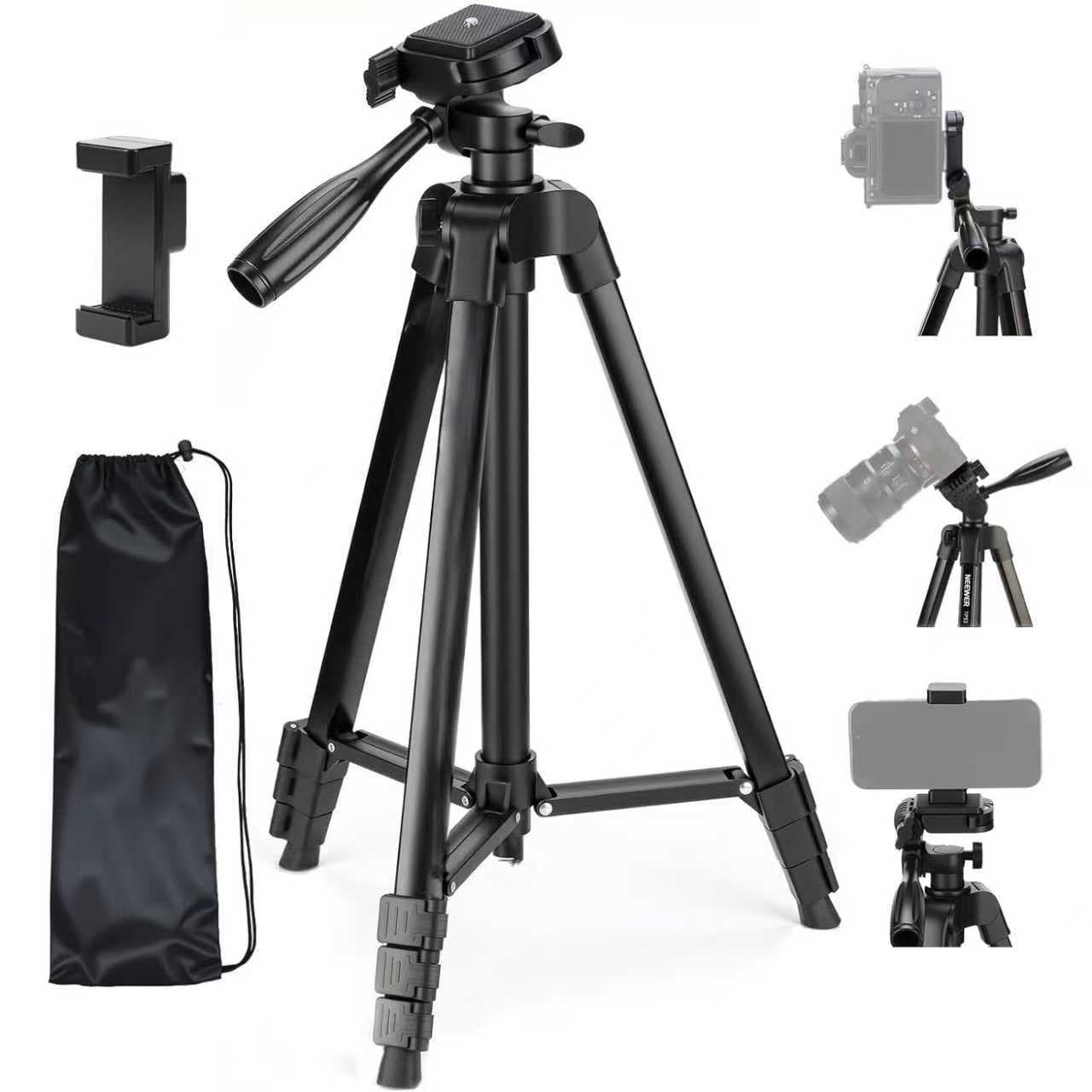 TEMU Tripod Stand For Camera,50-57"aluminum Travel Tripod Release Plates, Phone Clip & Carrying Bag, For Dslr, Smartphone, Action Camera, Ideal For Vlogging/live Streaming/outdoor Travel