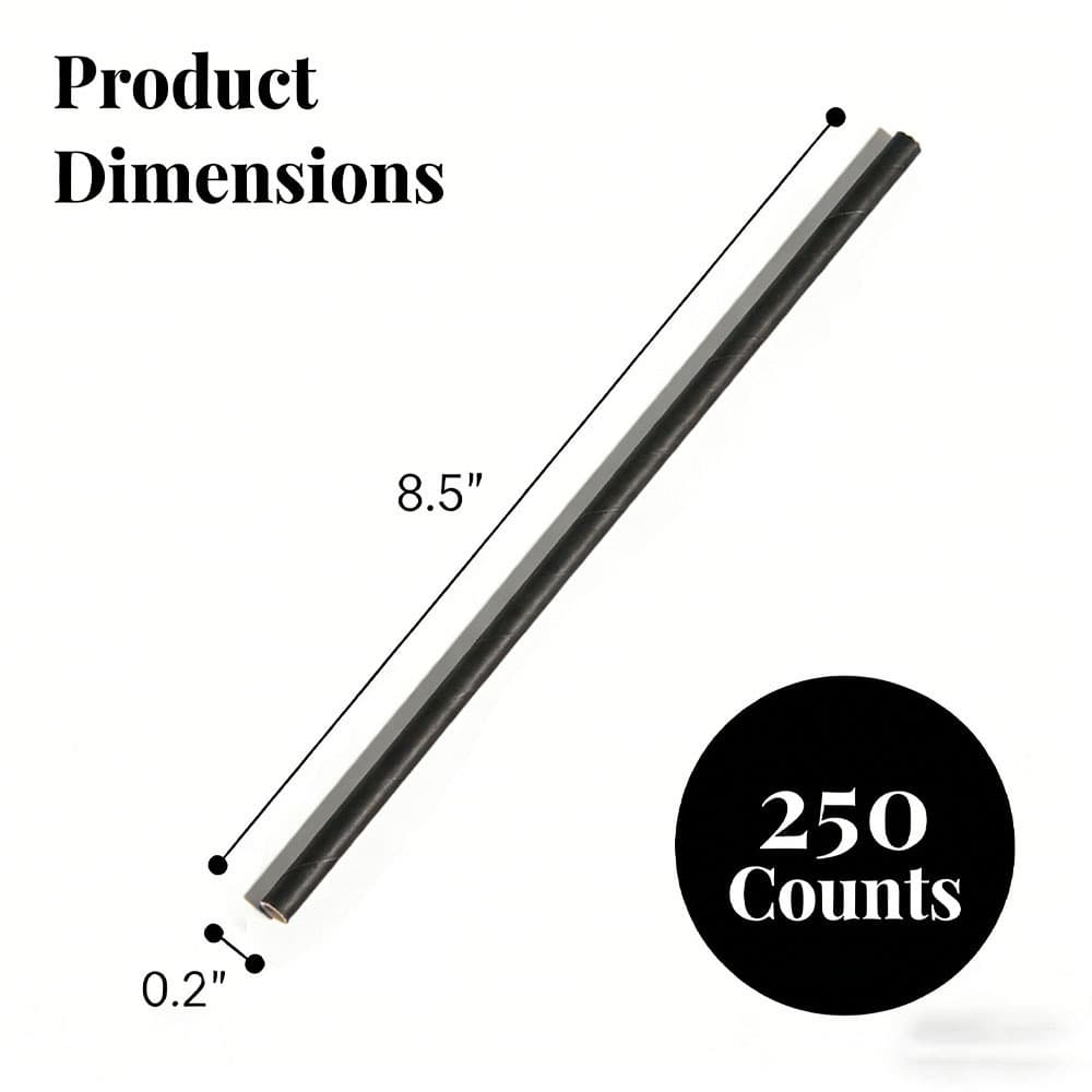 TEMU 250 Pack 8.5 Inch Black Paper Straws,disposable Drinking Straws For Home,party, Cafe,bar And Daily Beverage Use,practical Bulk Tableware For Cold And Hot Drinks