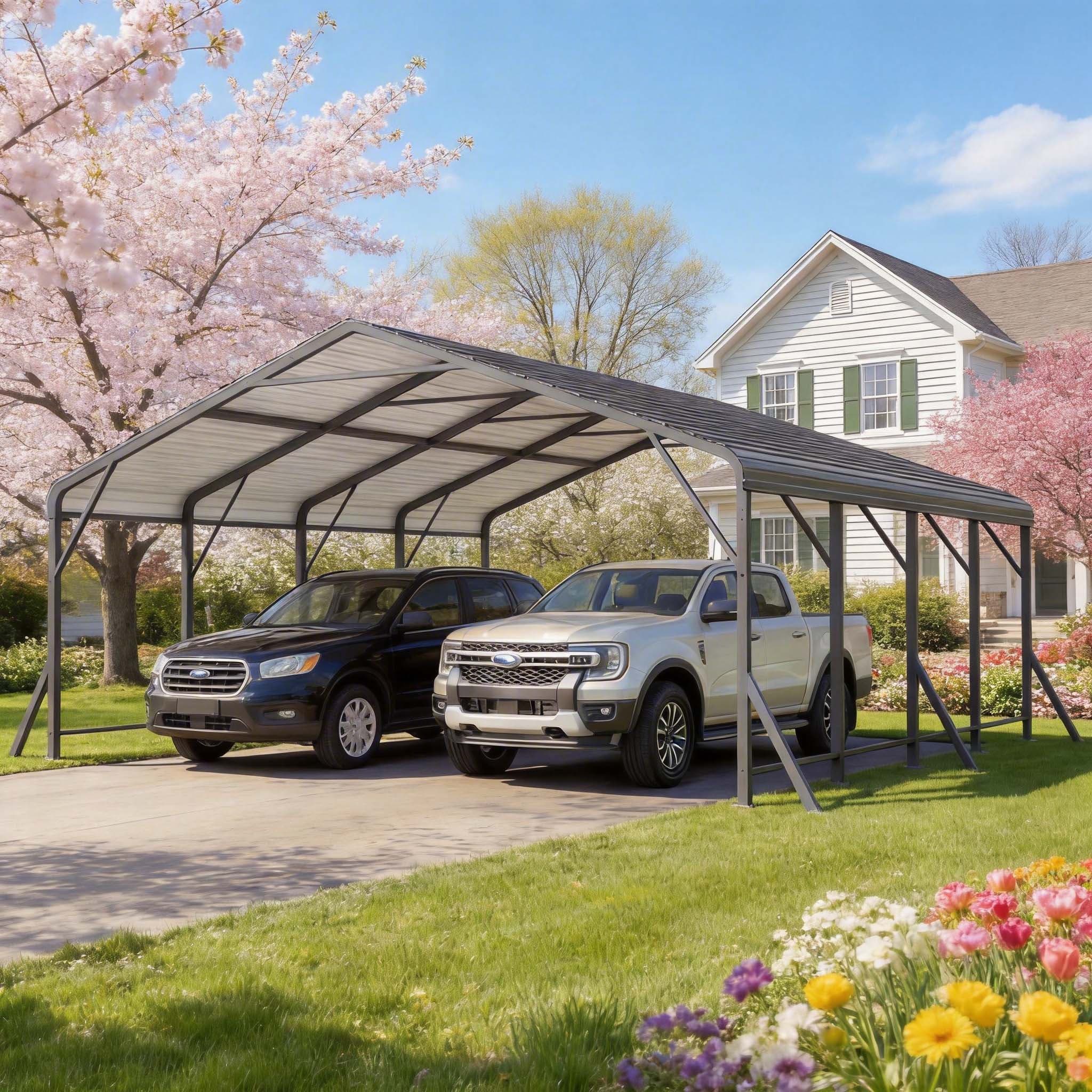 TEMU Royalcraft 20x20 Ft Metal Carport - Car Port Garage, Storage Shed Outdoor, Storage And Organization | Carport Heavy Duty Clearance & Outdoor Storage Clearance Sale