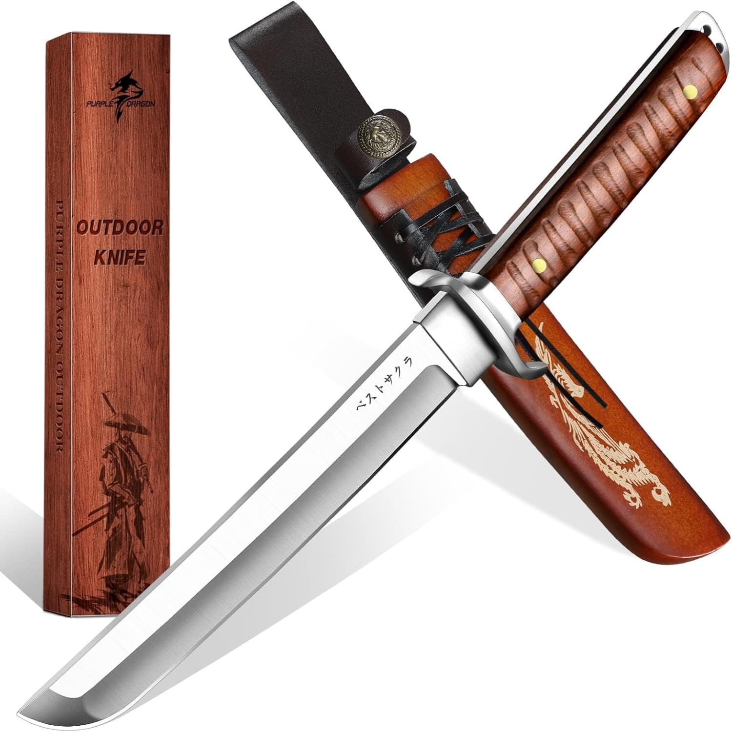 TEMU Fixed Blade Knife With Engraved Sheath For Belt, Knives With Wooden Handle For Camping Outdoor, Gifts For Men Christmas, Halloween And Thanksgiving Holiday Gifts