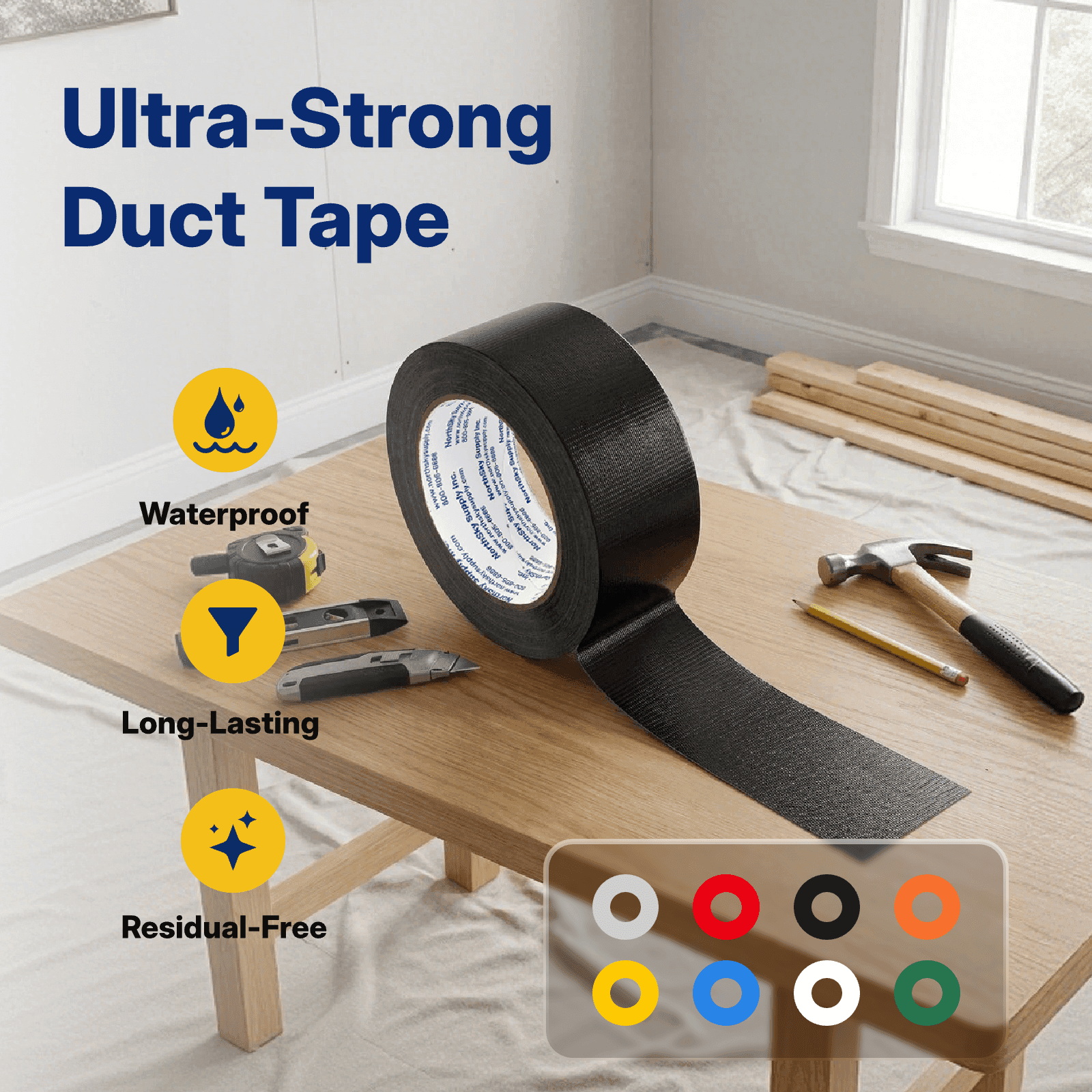 TEMU Duct Tape, 2" X 20 Yd, Black, 1 Roll