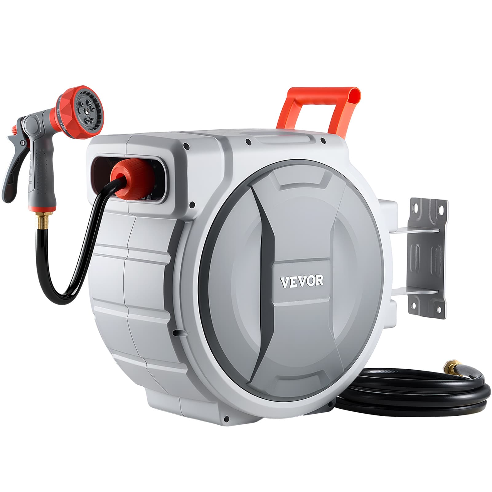 TEMU Vevor Retractable Garden Hose Reel, 1/2 100 Ft, Wall Mounted Hose Reel With 9-function Sprayer Nozzle And 180° Swivel Bracket, Any Length Lock, Automatic Slow System, For Garden Watering