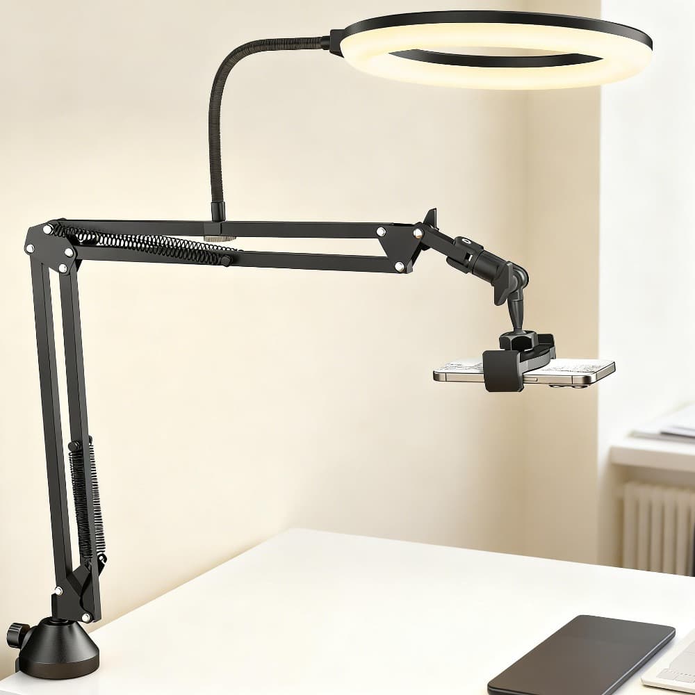 TEMU 10" Overhead Ring Light Kit With Heavy-duty Boom Arm & Phone Holder - Adjustable Angle, Professional Lighting For Video Recording, Live Streaming, Drawing, Makeup & Nail Art