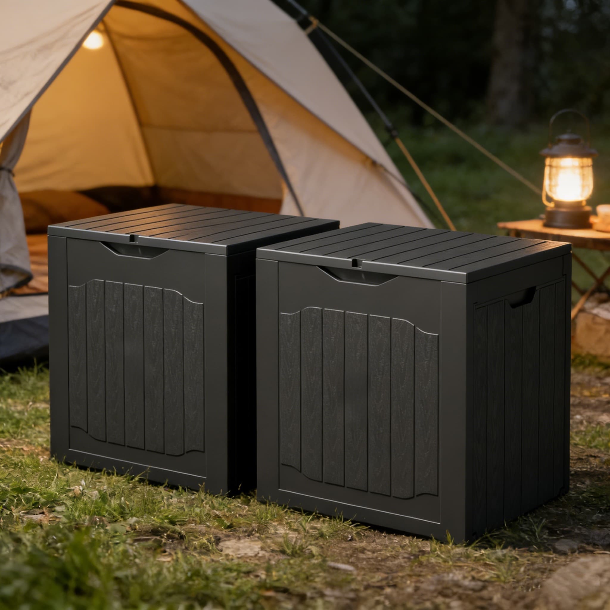 TEMU 2 Pcs 35gallon Outdoor Storage Deck Box, Resin Organizer With Lockable Lid For Furniture, Garden Tools For Indoor & Outdoor Use. Gift For Hallowee, Christmas Thanksgiving