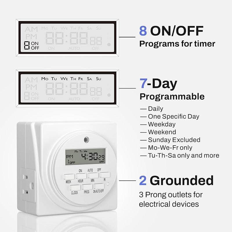 TEMU 1pc Duty Programmable Digital Timer Plug-in For Electrical Outlet With Lcd/ Display & 7-day Scheduling - /off Timer Switch Suitable For Aquarium, Lamps, Appliances,, Water Heaters, Phone
