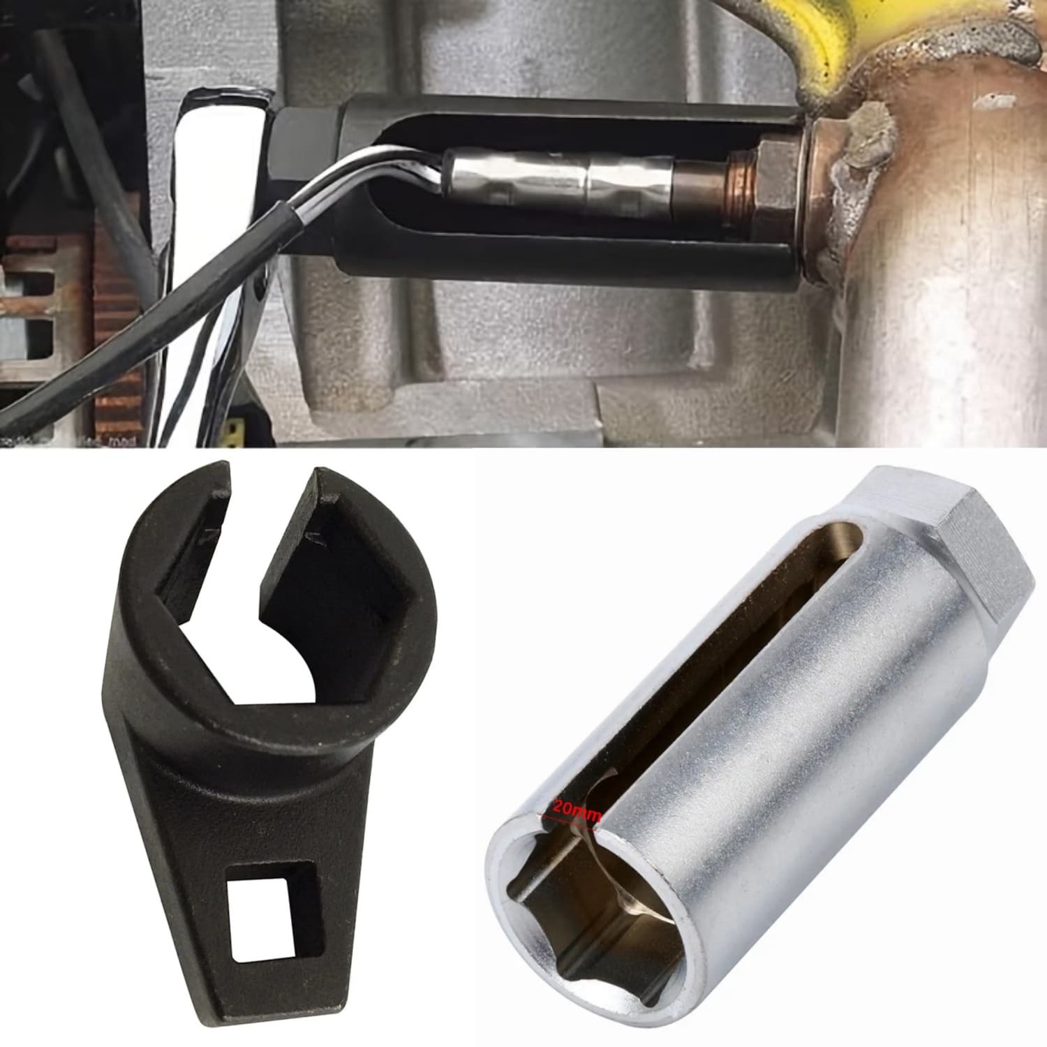 TEMU 2pcs Oxygen Sensor Socket Removal Tool Set (one Silver + ),7/8-inch 22mm Oxygen Sensor Socket, 3/8" Offset Oxygen Sensor Wrench - Metal Construction - Auto Repair Tool