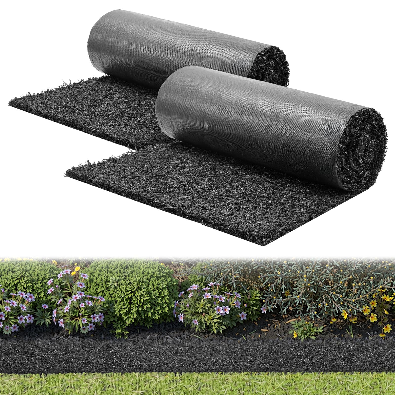 TEMU Vevor Rubber Mulch Mat Roll, 2 Rolls 24 In Rubber Mulch Mat, 0.5 Thick Cuttable, Reduced Weed Growth, Natural-looking Weed Barrier Mat, Permanent Walkway Pathway For Landscaping