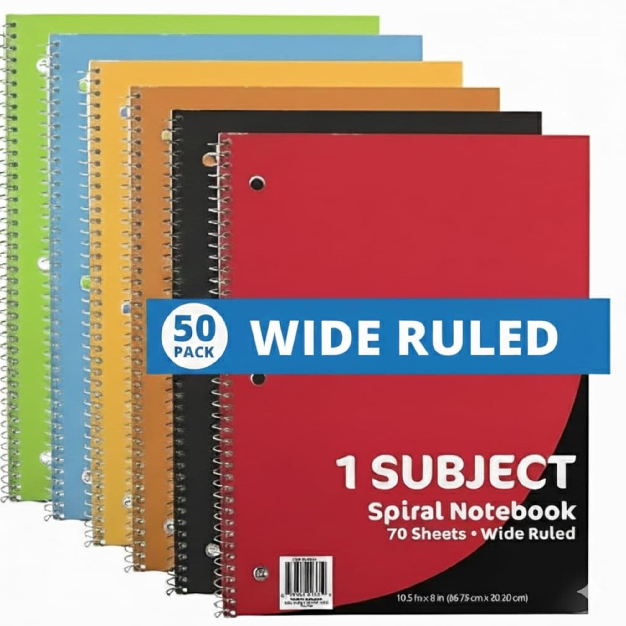 TEMU Bulk Notebooks (50 Pack), 1 Subject Notebooks Wide Ruled, 70 Sheets, Spiral Bulk Notebooks For Kids, School Supplies, Journaling, Note Taking, Students, And Work