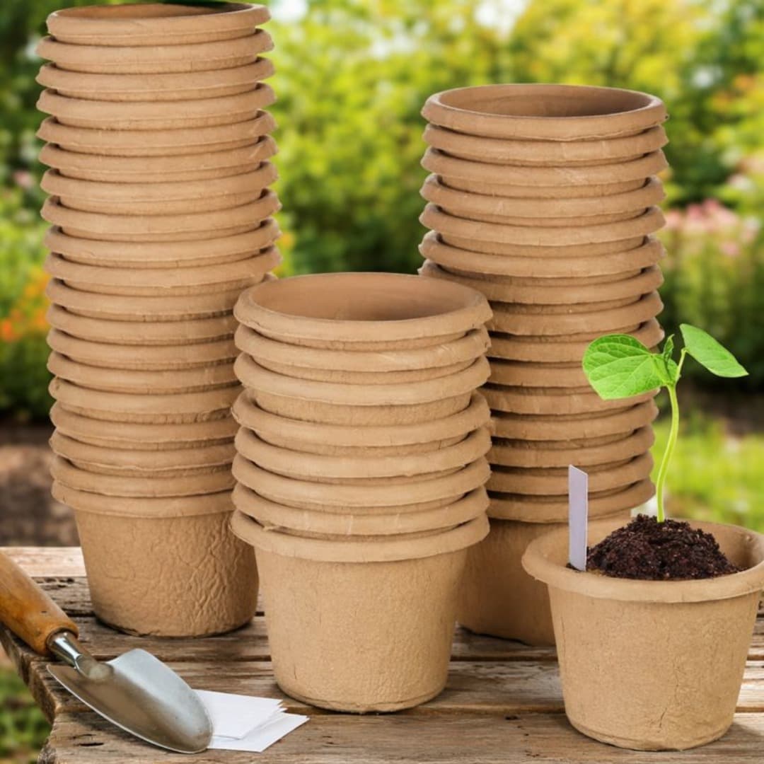 TEMU Round Peat Pot, 60-pack With 40 Plant Labels, 2.3 Inches In Diameter, With Drainage Holes; Ideal For Seedling Propagation And Plant Growing; A Must-have For Gardening; Perfect For Beginners.