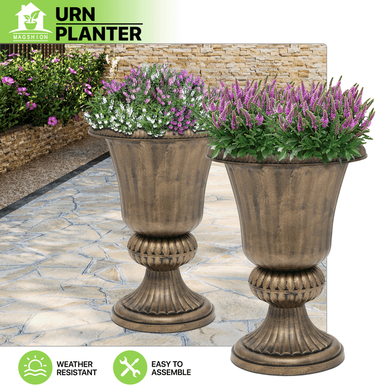 TEMU 2 Pcs, 20" Urn Planters For Outdoor Plants, Large Decorative Front Porch Planters, Tall Plastic Flower Pots For Garden, Patio & Entryway Decoration