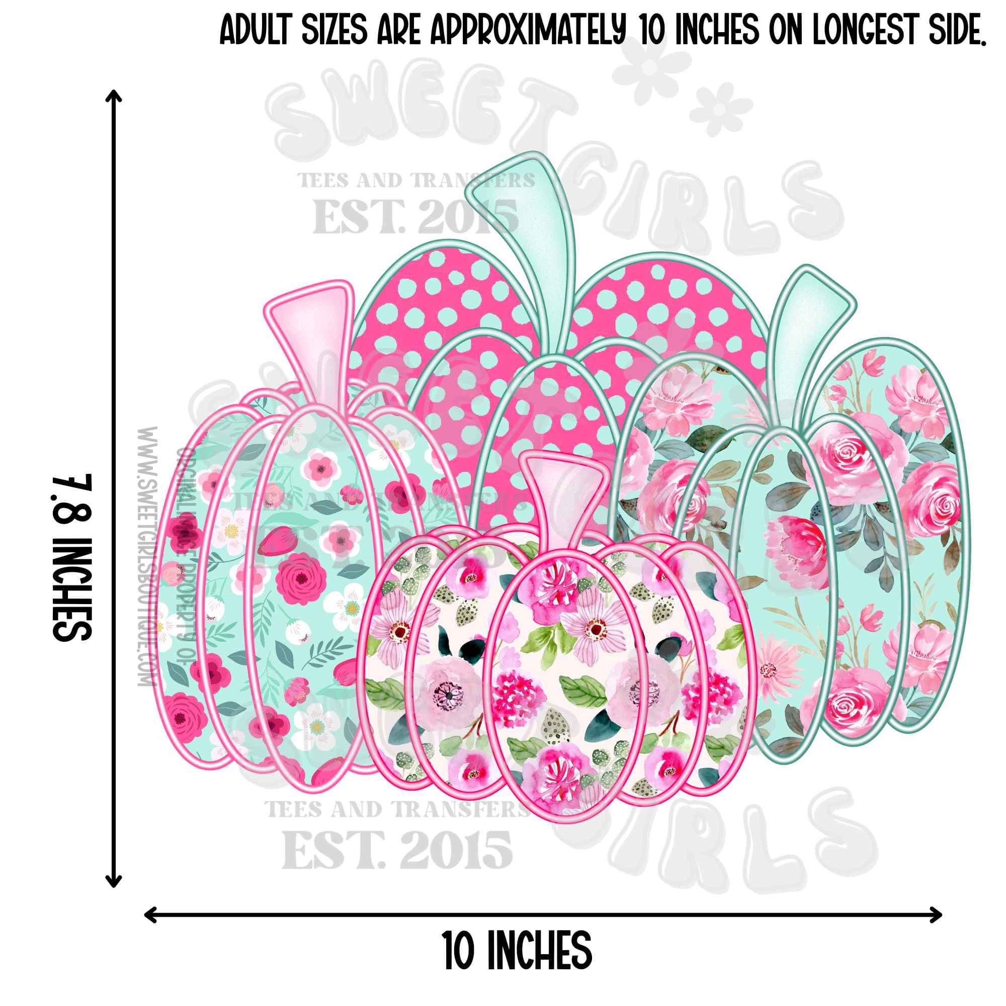 TEMU Pink Floral Pumpkins Dtf Transfer Pastel Autumn Pumpkin Stack