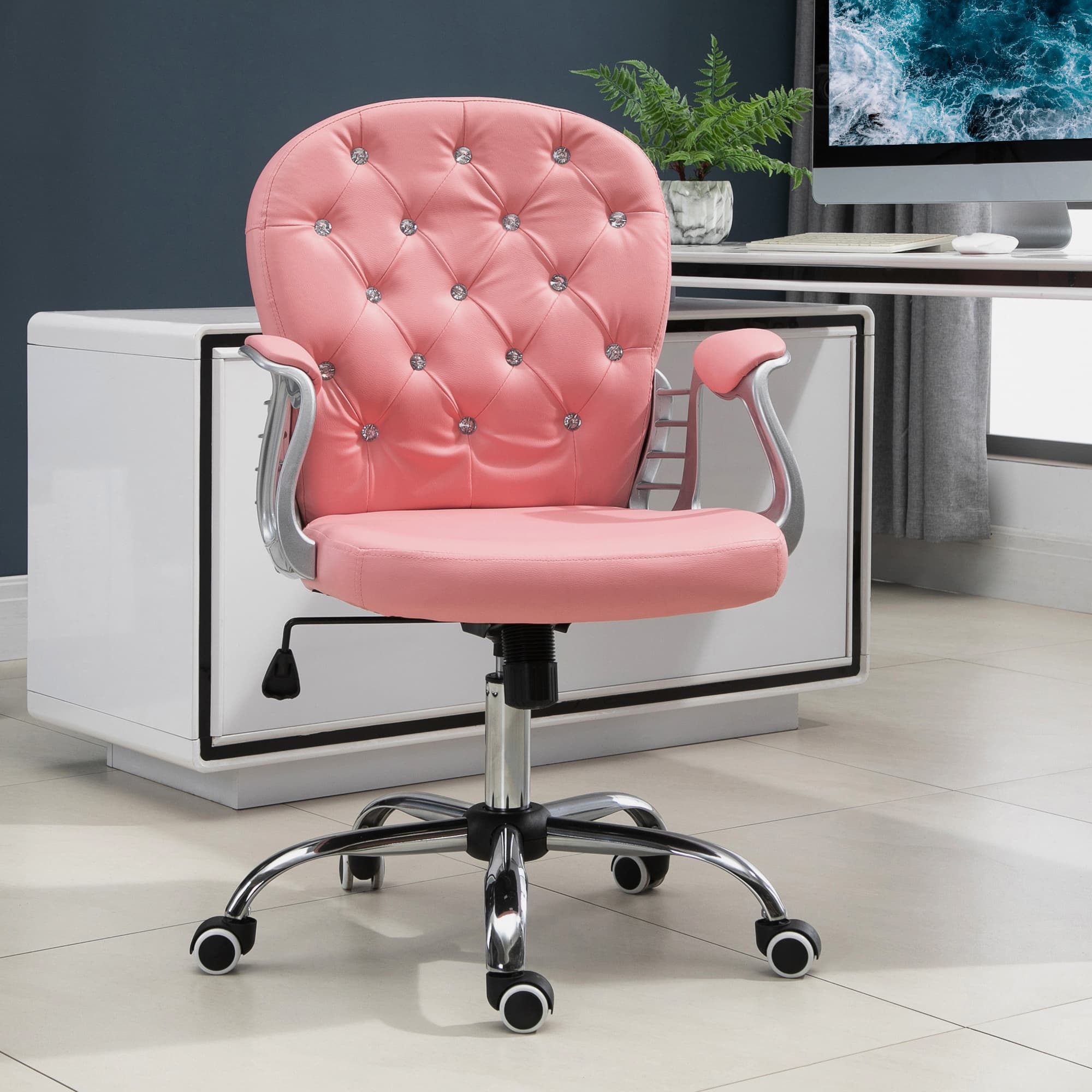 TEMU Height Adjustable Home Office Chair With Button Tufted Backrest