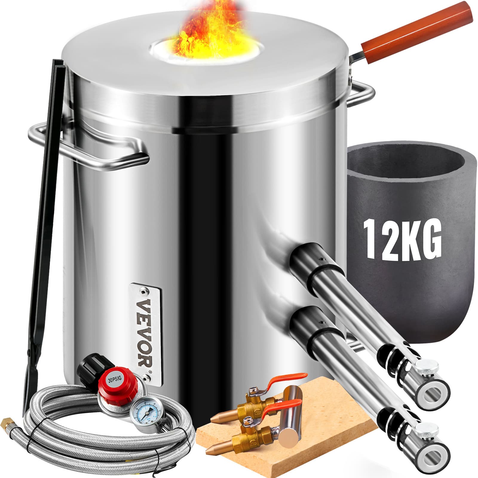 TEMU Vevor Propane Melting Furnace Kit, 12kg Large Capacity Foundry Home ,stainless Steel , Blacksmithing With Crucible An Tongs Kiln, For Metal Scrap Recycle, Gold Copper Silver Casting