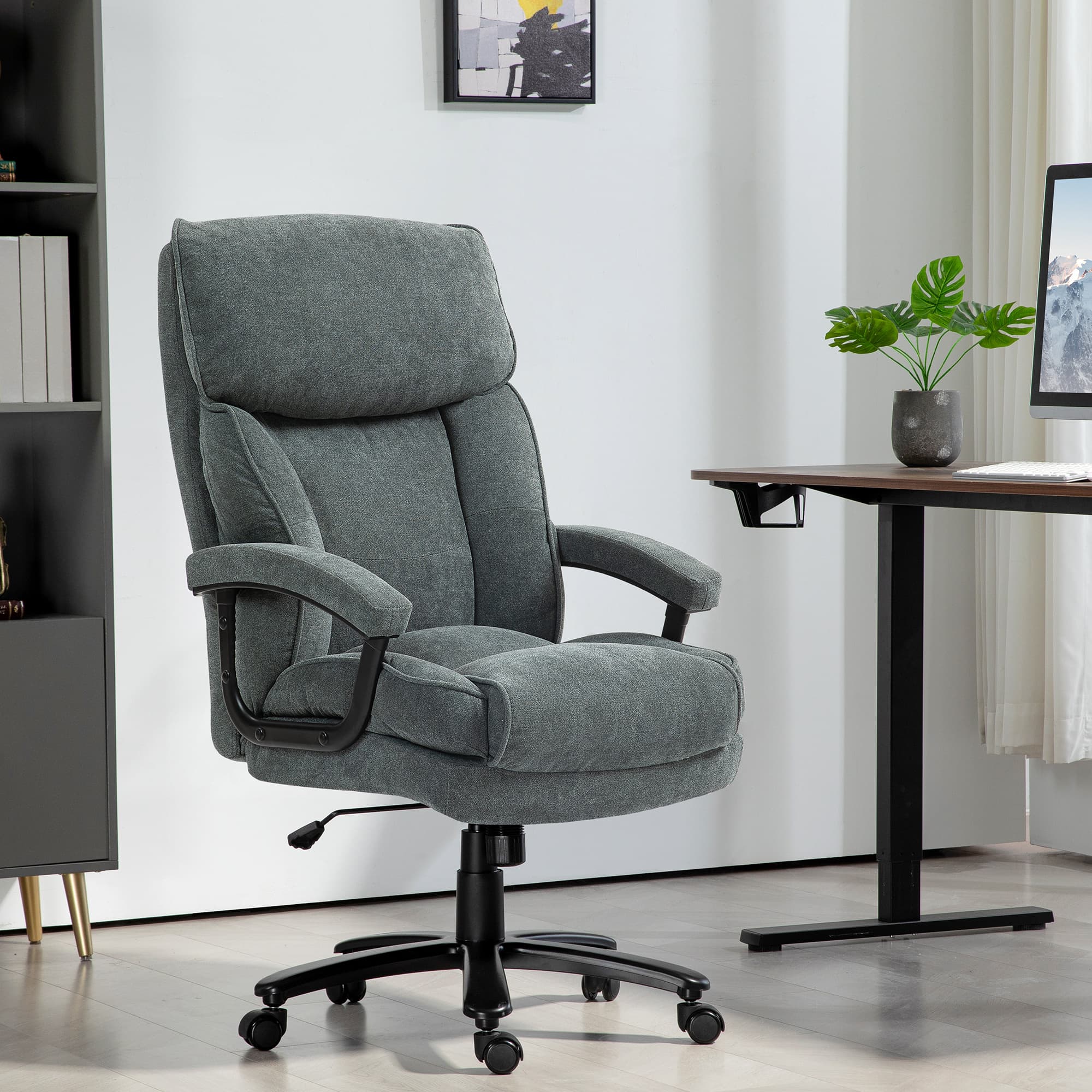 TEMU Homcom Big And Tall Office Chair, Up To 450 Lbs. Executive Office Chair With Swivel Wheels, High Back For Heavy People, Grey