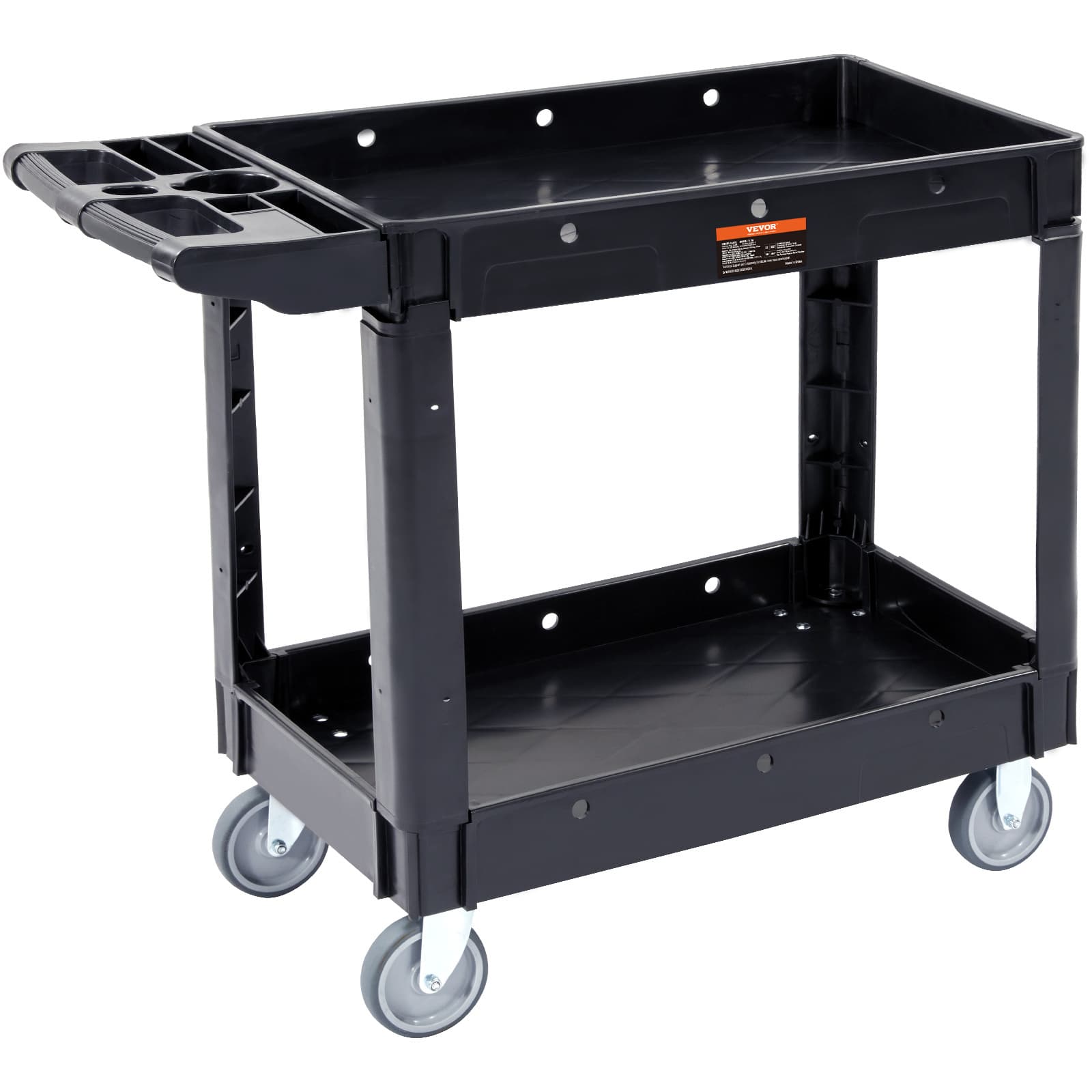 TEMU Vevor Utility Service Cart, 2 Shelf 550lbs Heavy Duty Plastic Rolling Utility Cart With Wheels, Medium Lipped Shelf, Ergonomic Storage Handle For Warehouse/garage/cleaning/office