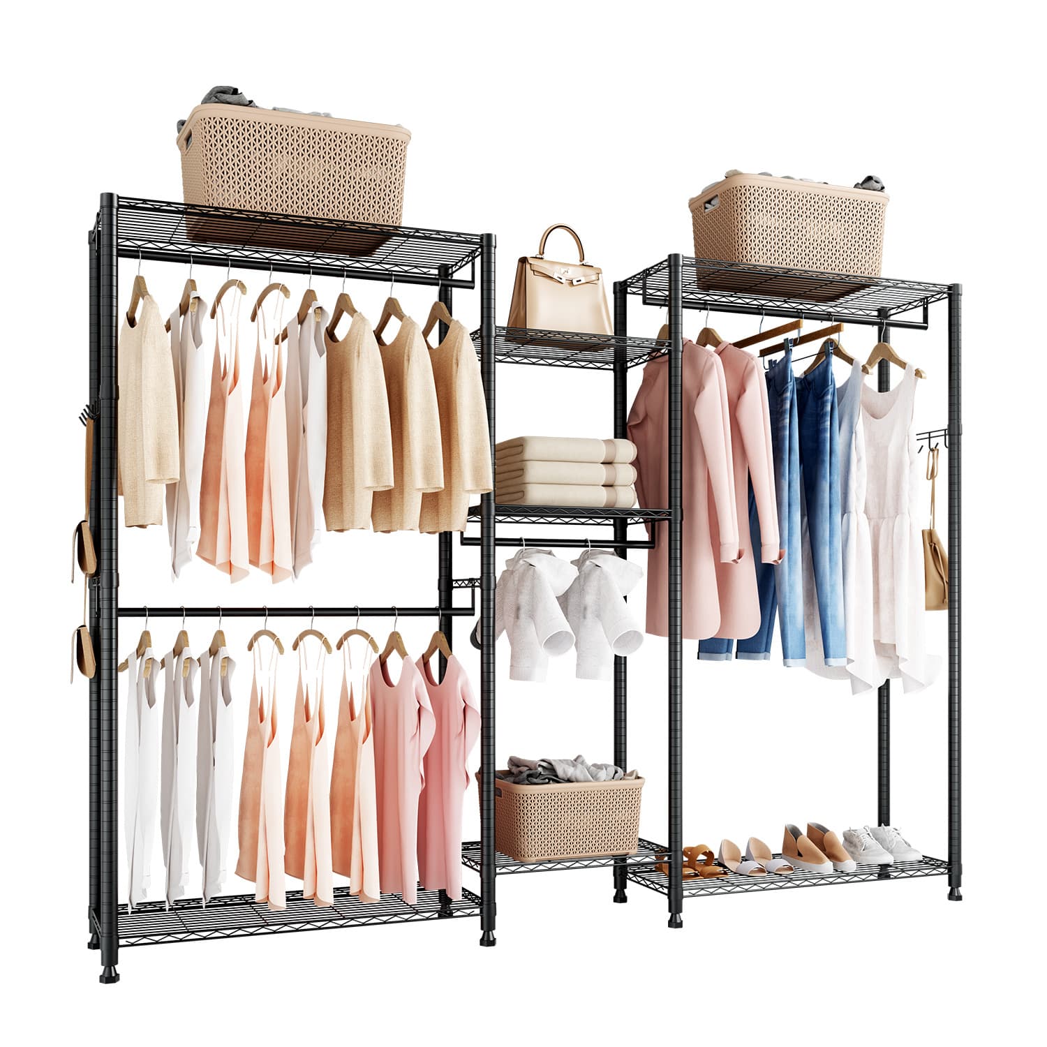 TEMU Vevor Clothing Garment Rack, Heavy Duty Closet Wardrobe, 7 Adjustable Tiers Clothes Racks With , 850 Lbs Load Capacity Clothes Rack With 4 Hanging Rods For Bedroom, Clothing Store, Hallway