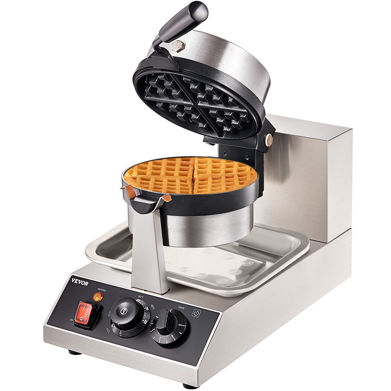 TEMU Vevor Commercial Waffle Maker, 1 Piece Per Batch, 1300w Round , Waffle Baker Machine With 122-572℉ / 50-300℃ Temp Range Teflon-coated Baking Pans Stainless Steel Body, 120v