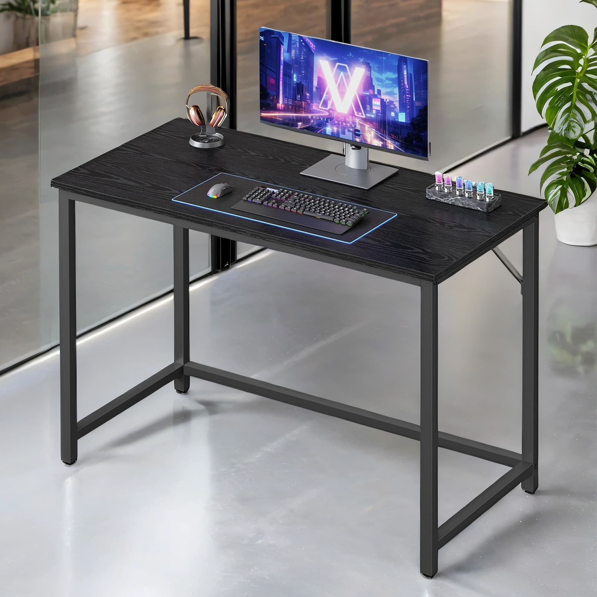 TEMU 39.4-inch Computer Desk, Home Office Small Study Workstation, Black With Wood