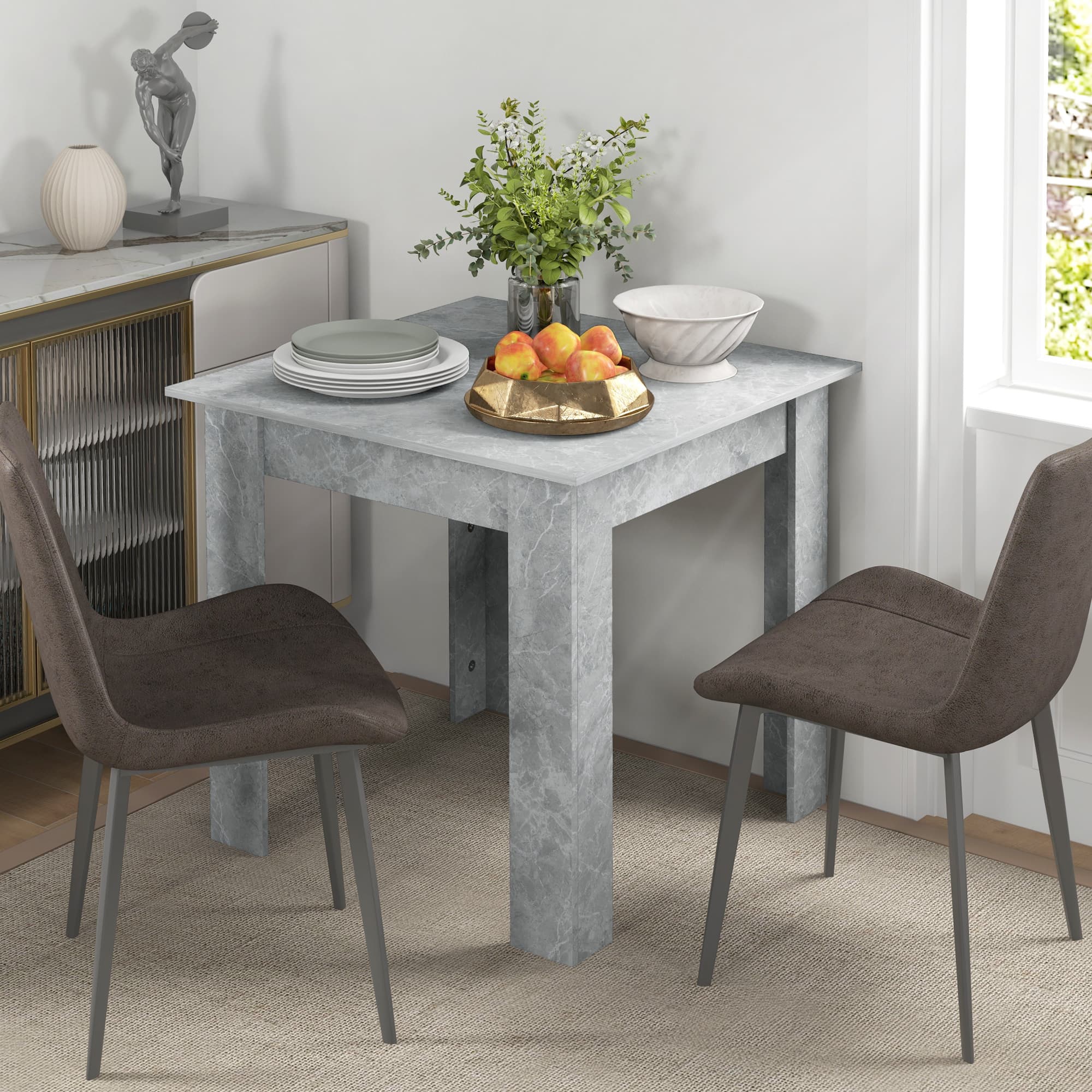 TEMU Square Dining , Modern Kitchen Table With Concrete Effect, Non-slip Foot Pads For Living Room, Dining Room, Cement Grey