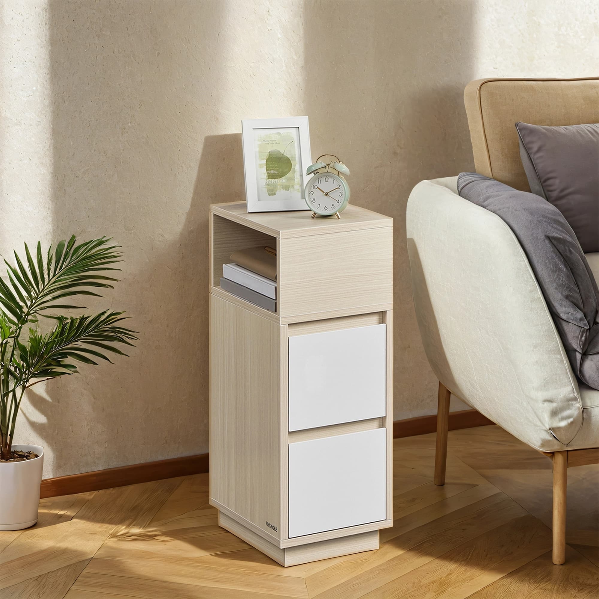 TEMU Small Nightstands, Set Of 2, Narrow Side End Tables With 2 Drawers, Open Compartment Mounted To Left Or Right, For Bedroom, Small Spaces, Living Room