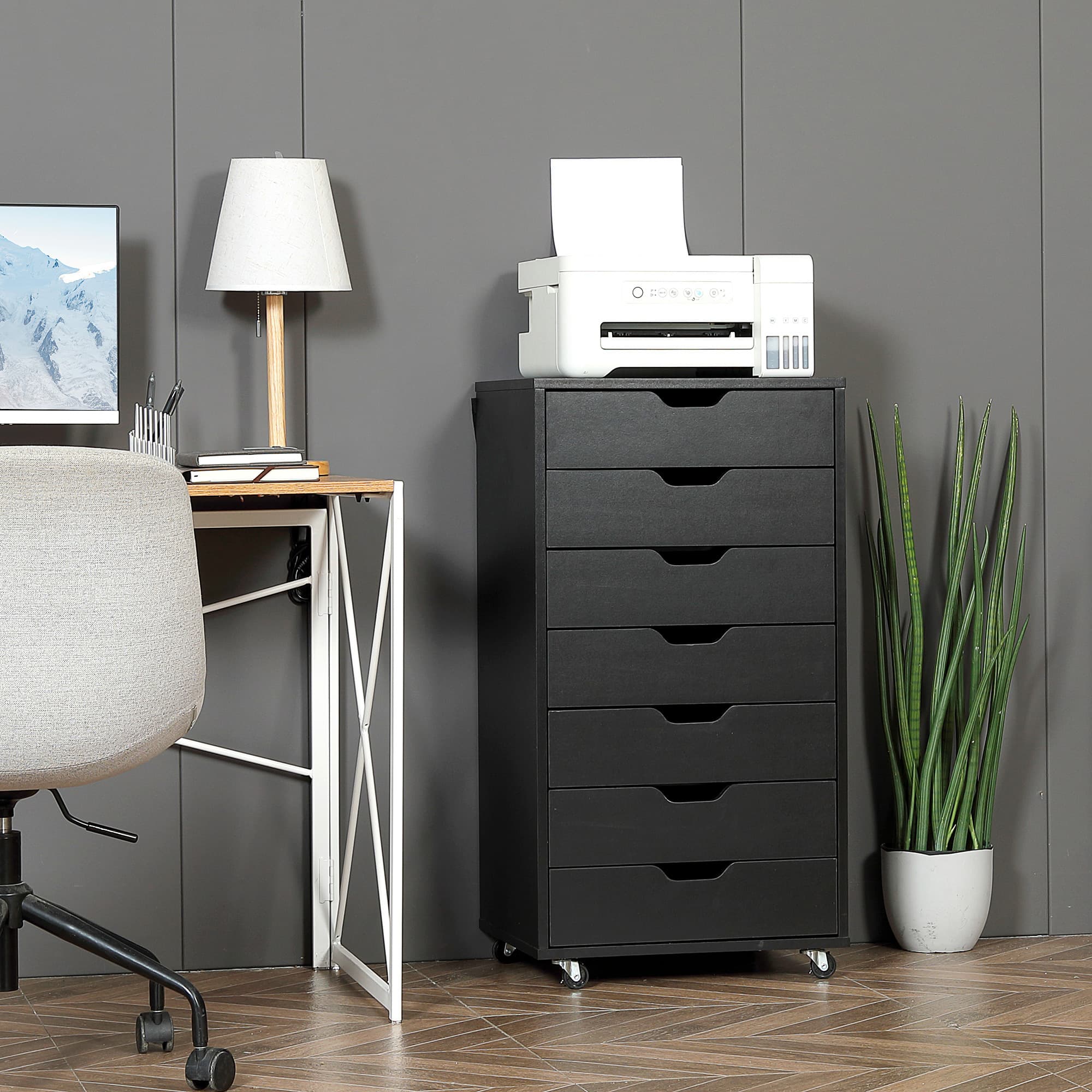 TEMU Mobile Filing Cabinet With Drawers File Cabinet With Wheels Black, , Anti-tip Straps, Extra Storage Space, Mobile With Brakes