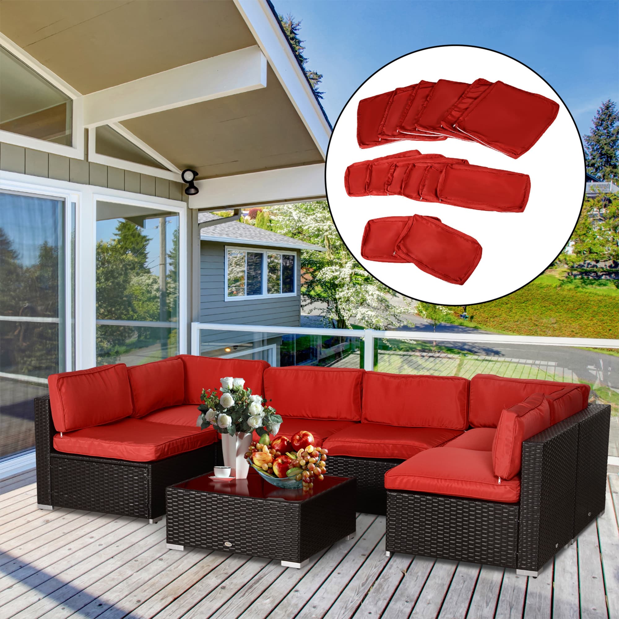TEMU 14pcs Outdoor Cushion Covers, Patio Cushion Covers Replacement For Rattan Sofa Set - No Cushion Included, Navy Blue
